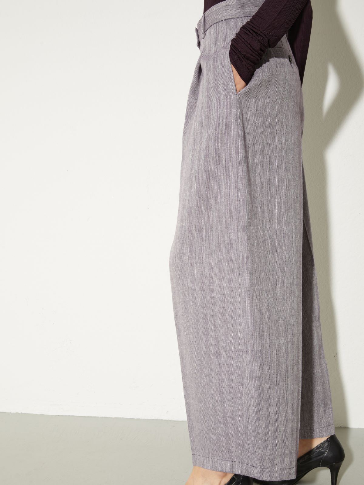 Wide-leg linen and cotton trousers - AUBERGINE - MAX&Co.