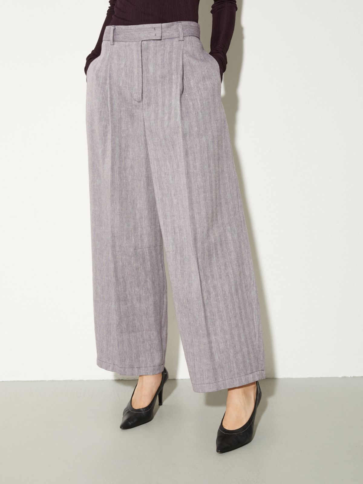 Wide-leg linen and cotton trousers - AUBERGINE - MAX&Co.