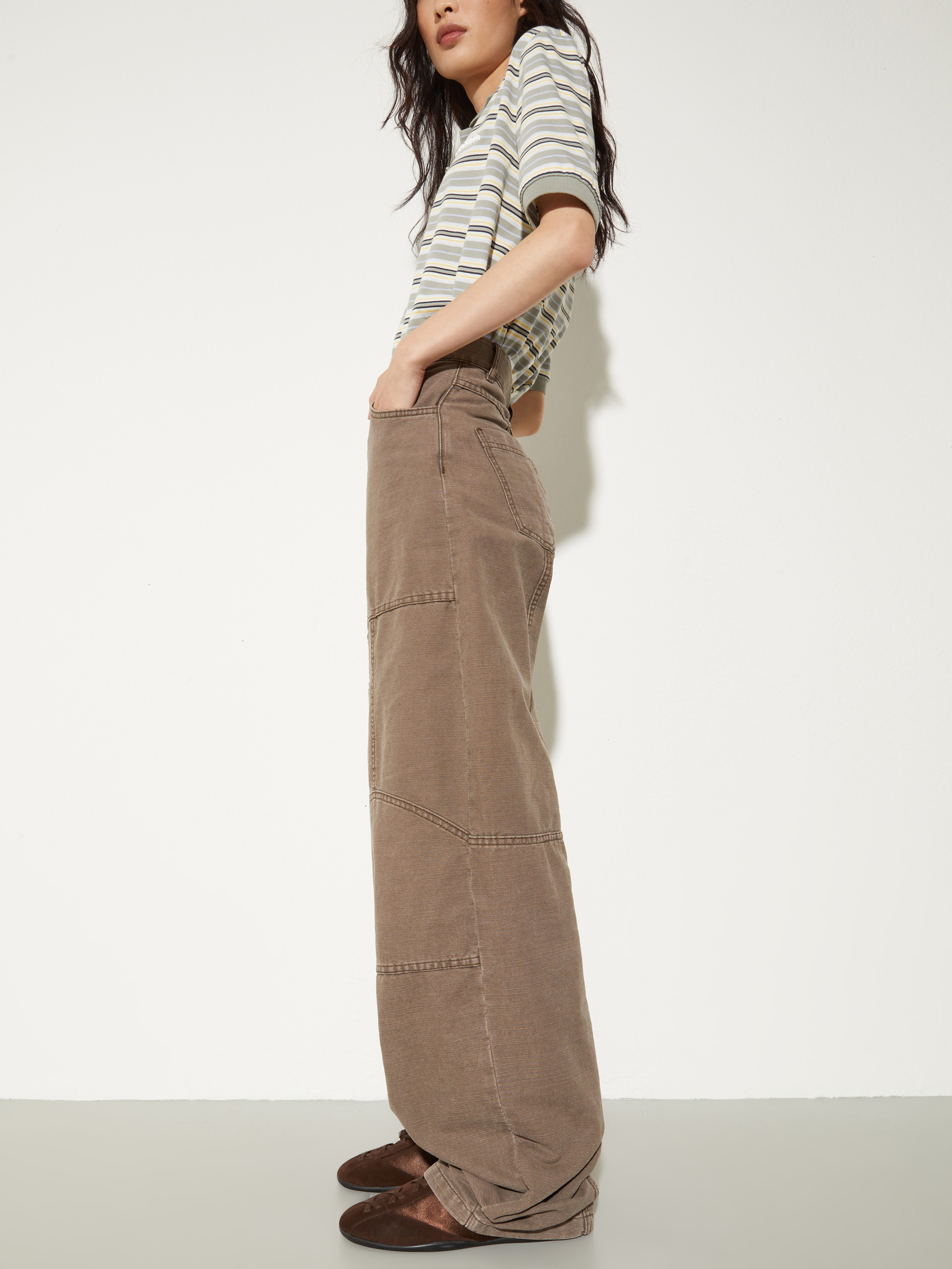 Barrel-leg canvas trousers - COFFEE - MAX&Co. - 3