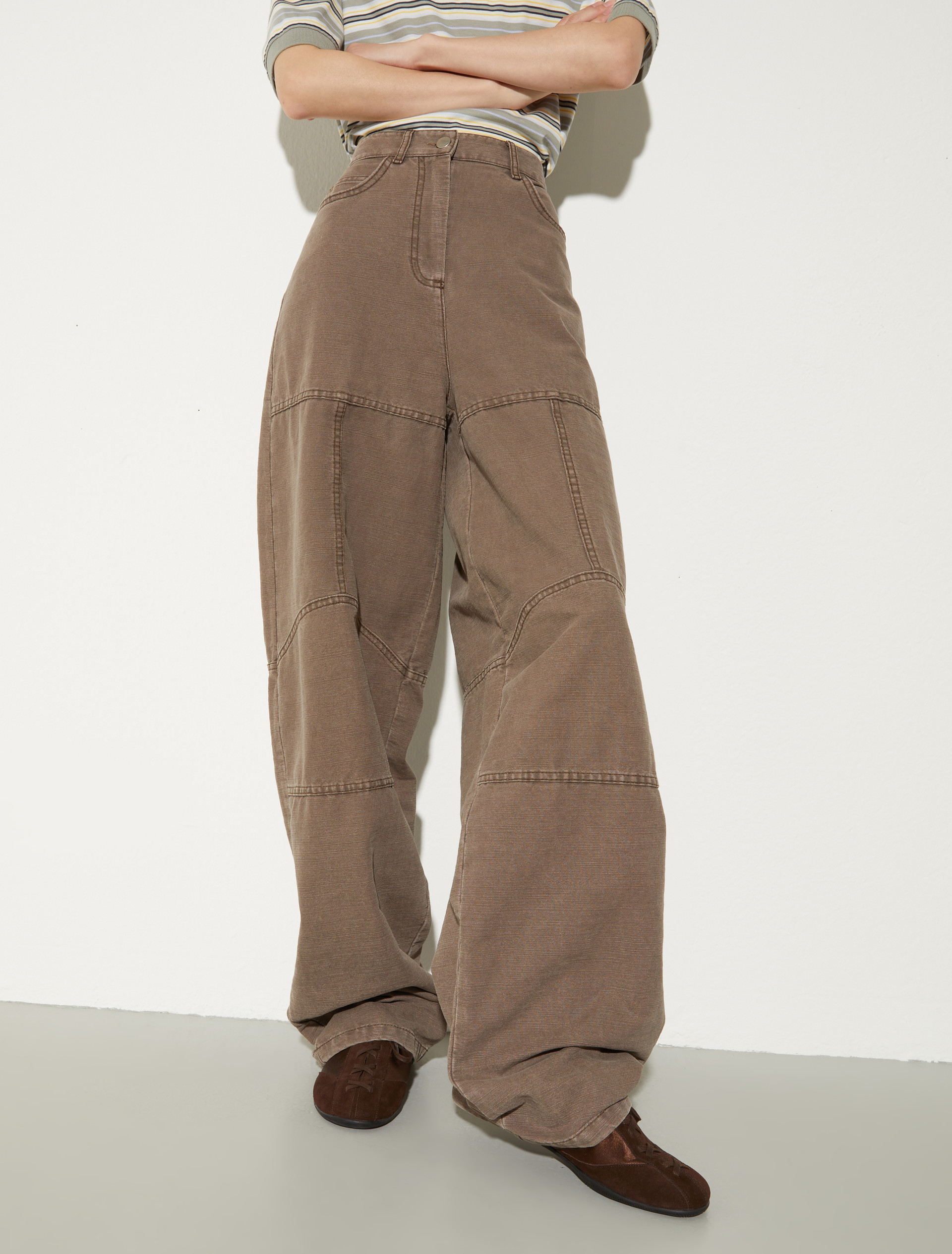 Barrel-leg canvas trousers - COFFEE - MAX&Co.