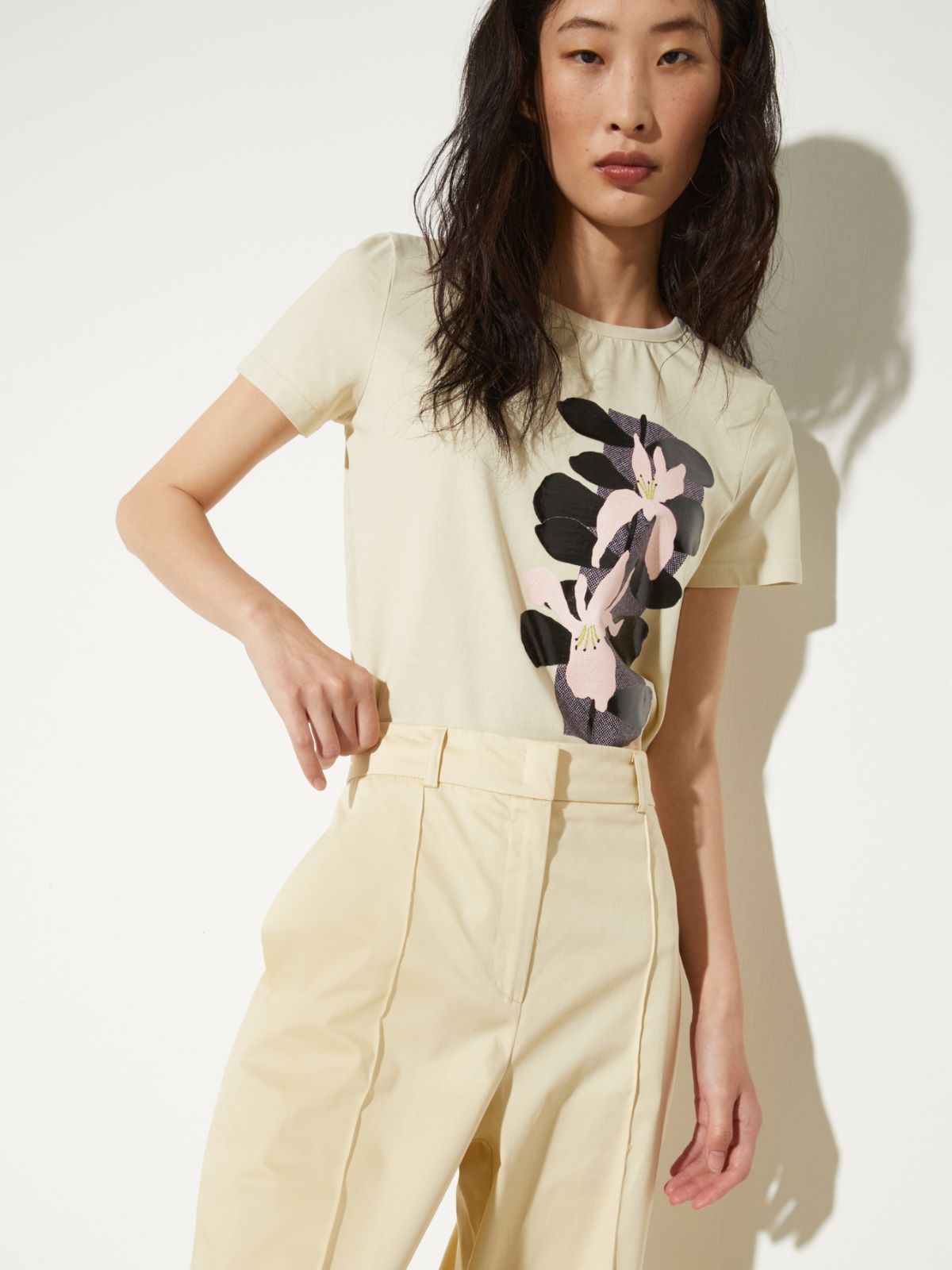 Wide-leg cotton-satin trousers, beige | MAX&Co. Wide-leg cotton-satin trousers - BEIGE - MAX&Co. - 3