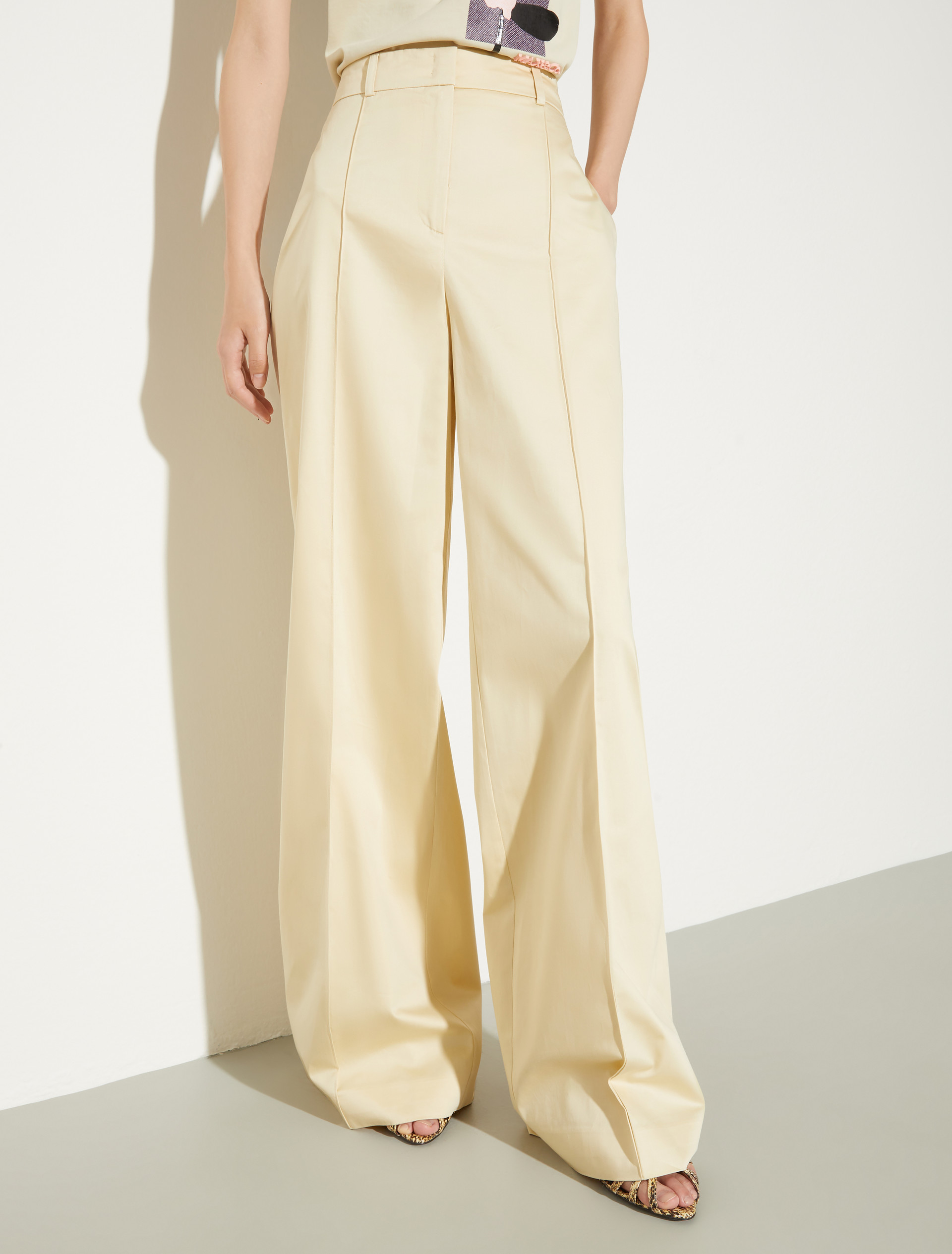 Wide-leg cotton-satin trousers, beige | MAX&Co. Wide-leg cotton-satin trousers - BEIGE - MAX&Co.