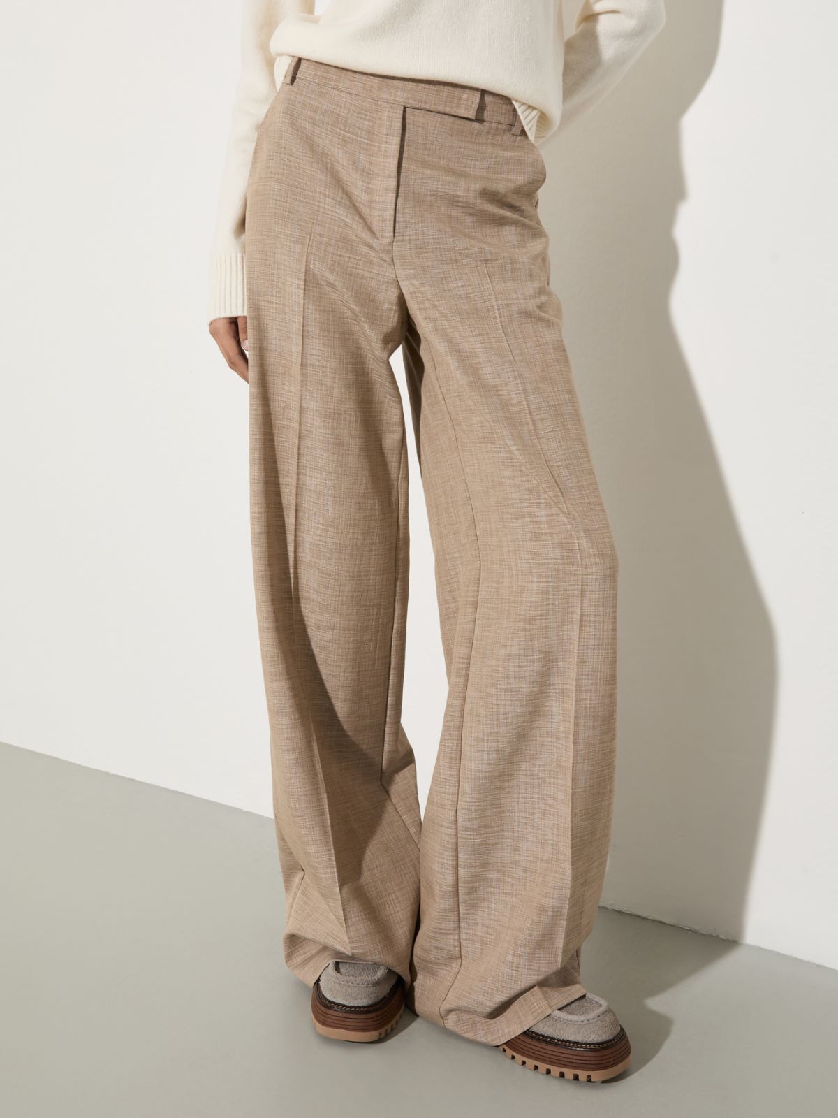 Wide-leg slub grisaille trousers, light grey | MAX&Co. Wide-leg slub grisaille trousers - LIGHT GREY - MAX&Co.