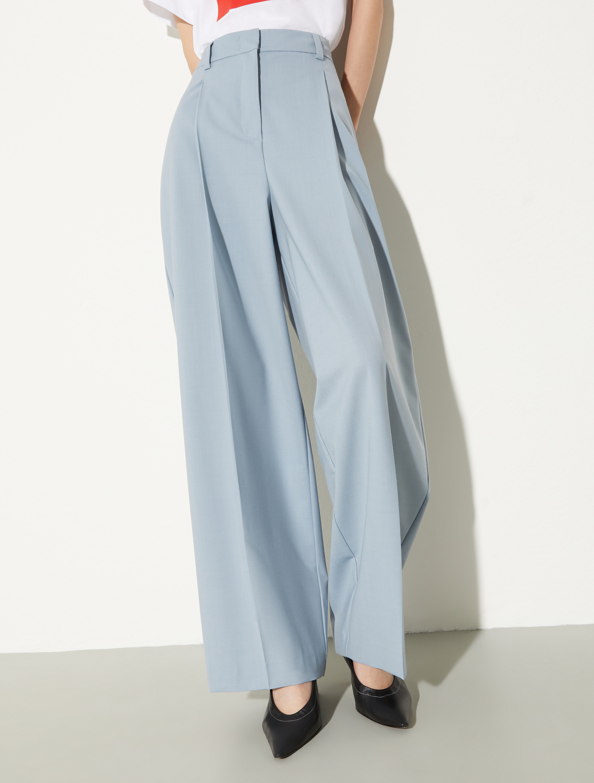 Wide-leg wool-blend trousers, light blue | MAX&Co. Wide-leg wool-blend trousers - LIGHT BLUE - MAX&Co.