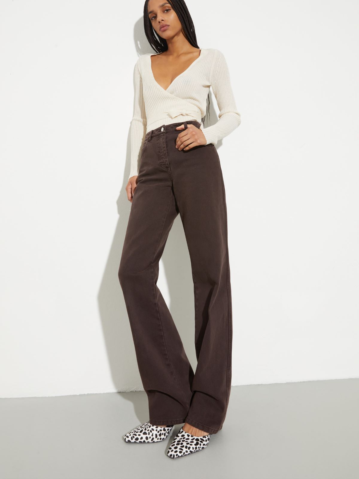 Straight-leg cotton-drill trousers, chocolate | MAX&Co. Straight-leg cotton-drill trousers - CHOCOLATE - MAX&Co.