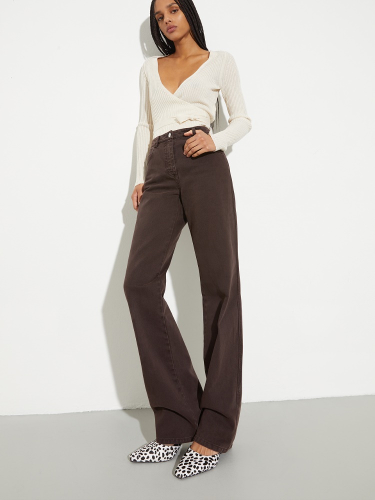 Straight-leg cotton-drill trousers - CHOCOLATE - MAX&Co.