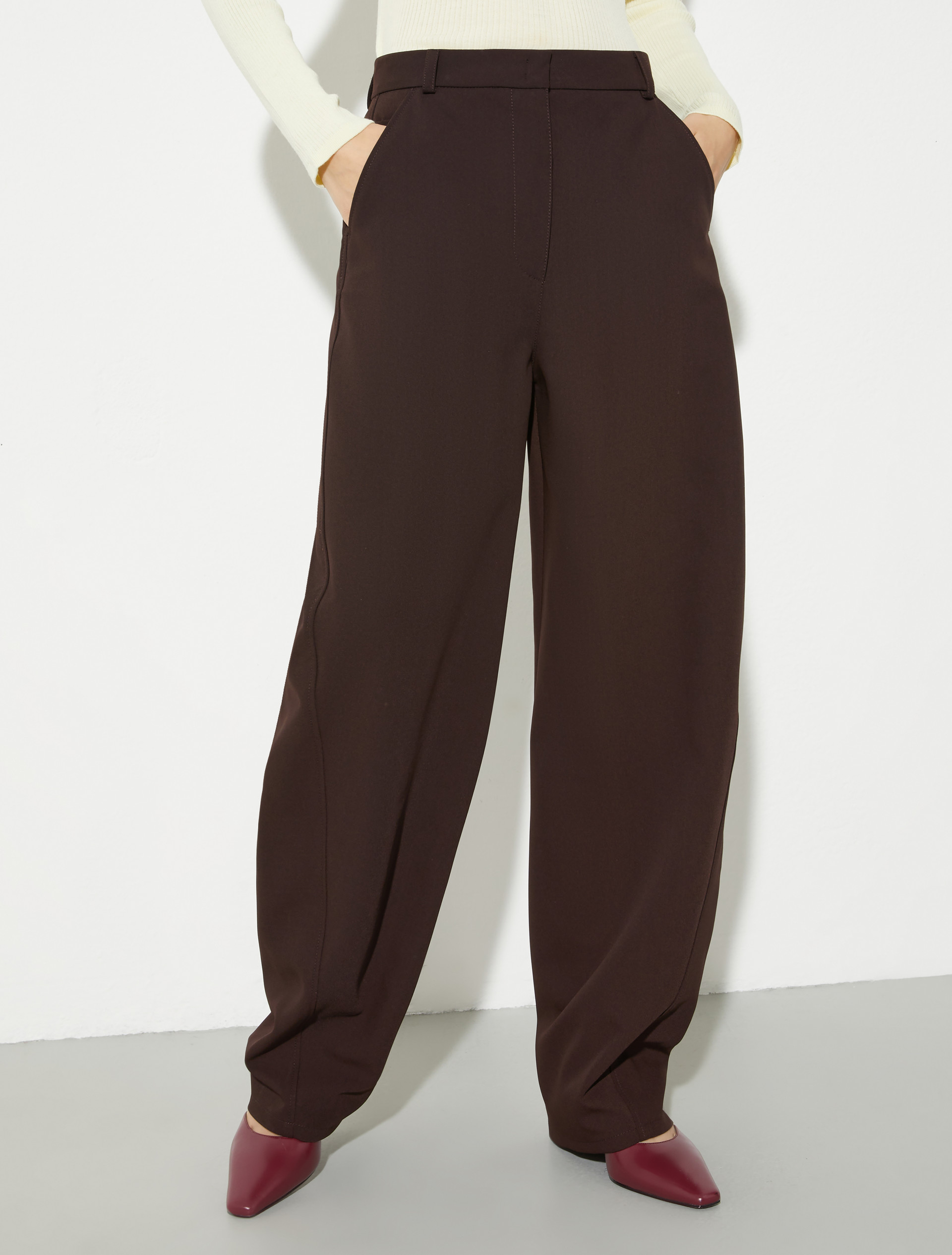 Barrel-leg stretch trousers - CHOCOLATE - MAX&Co.