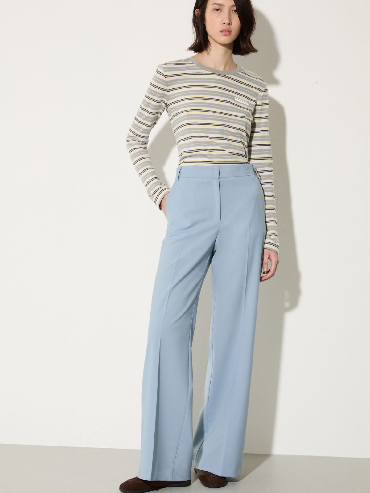 Pantalon droit en laine mélangée - AZURE - MAX&Co.