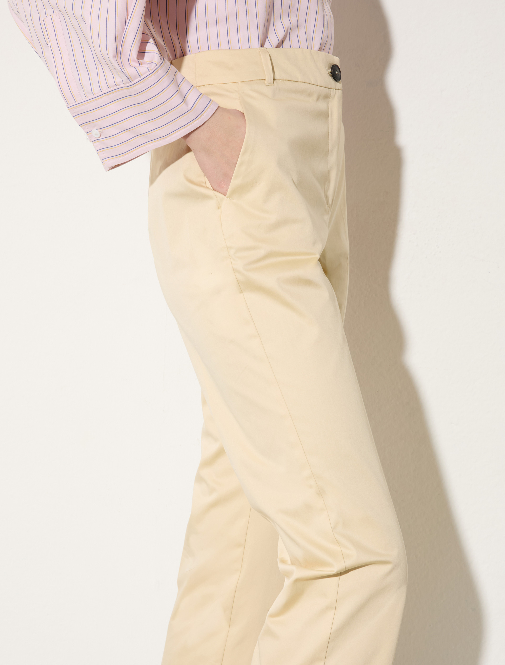 Slim-fit cotton-satin trousers, beige | MAX&Co. Slim-fit cotton-satin trousers - BEIGE - MAX&Co. - 3