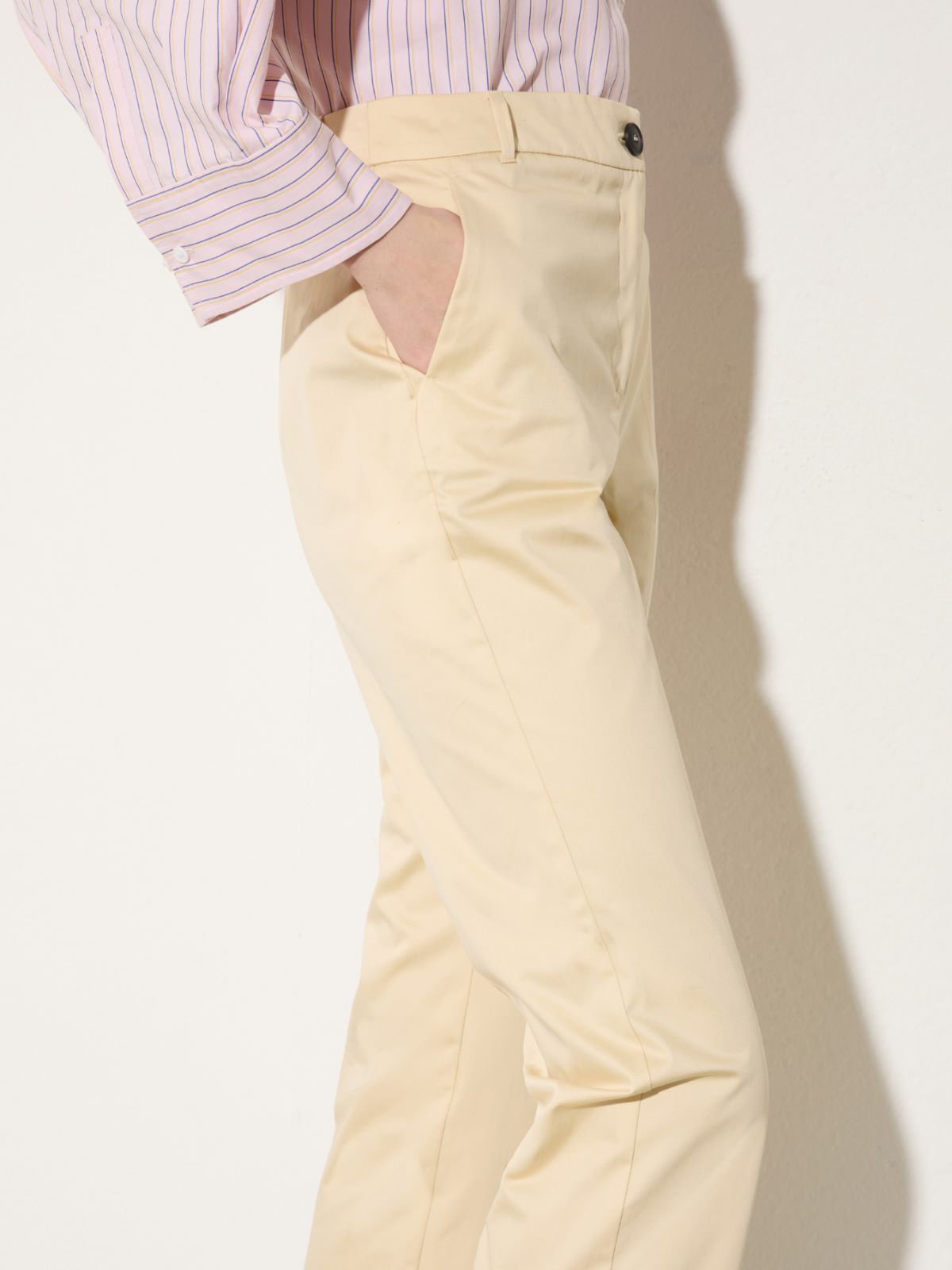 Slim-fit cotton-satin trousers, beige | MAX&Co. Slim-fit cotton-satin trousers - BEIGE - MAX&Co. - 3