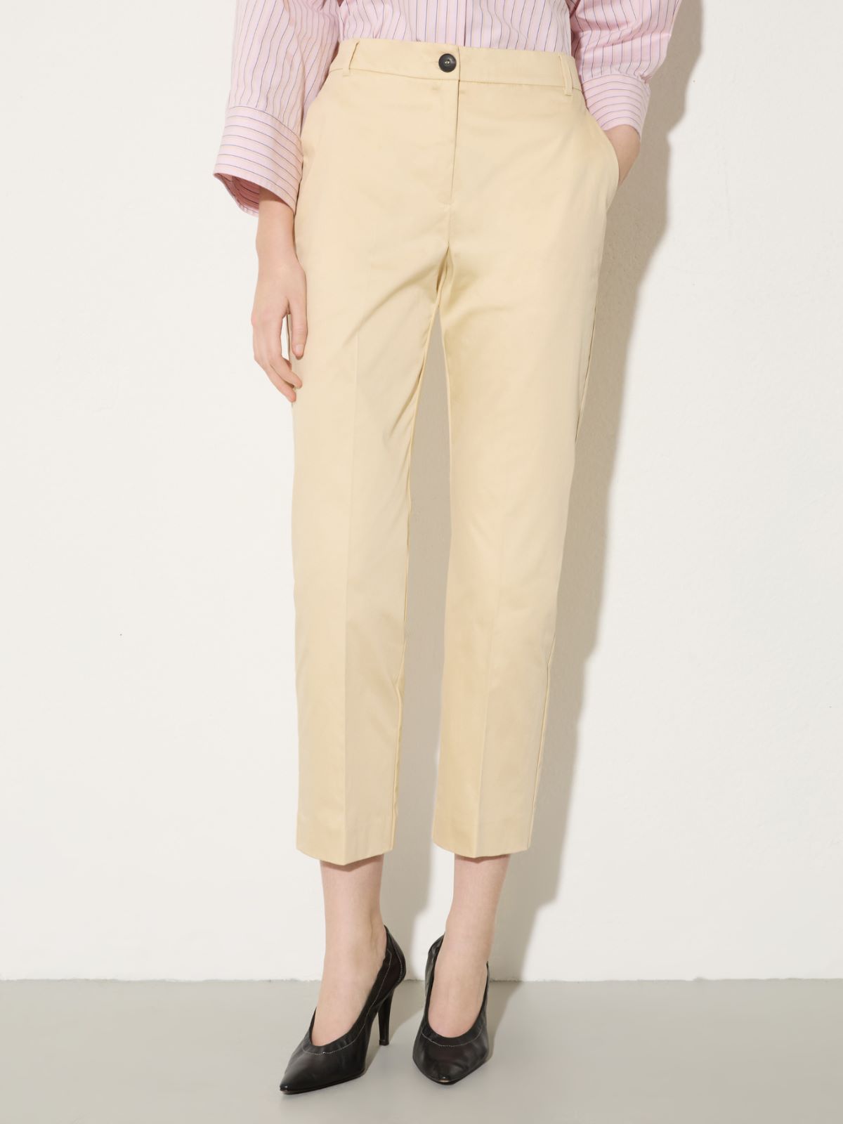 Slim-fit cotton-satin trousers, beige | MAX&Co. Slim-fit cotton-satin trousers - BEIGE - MAX&Co.