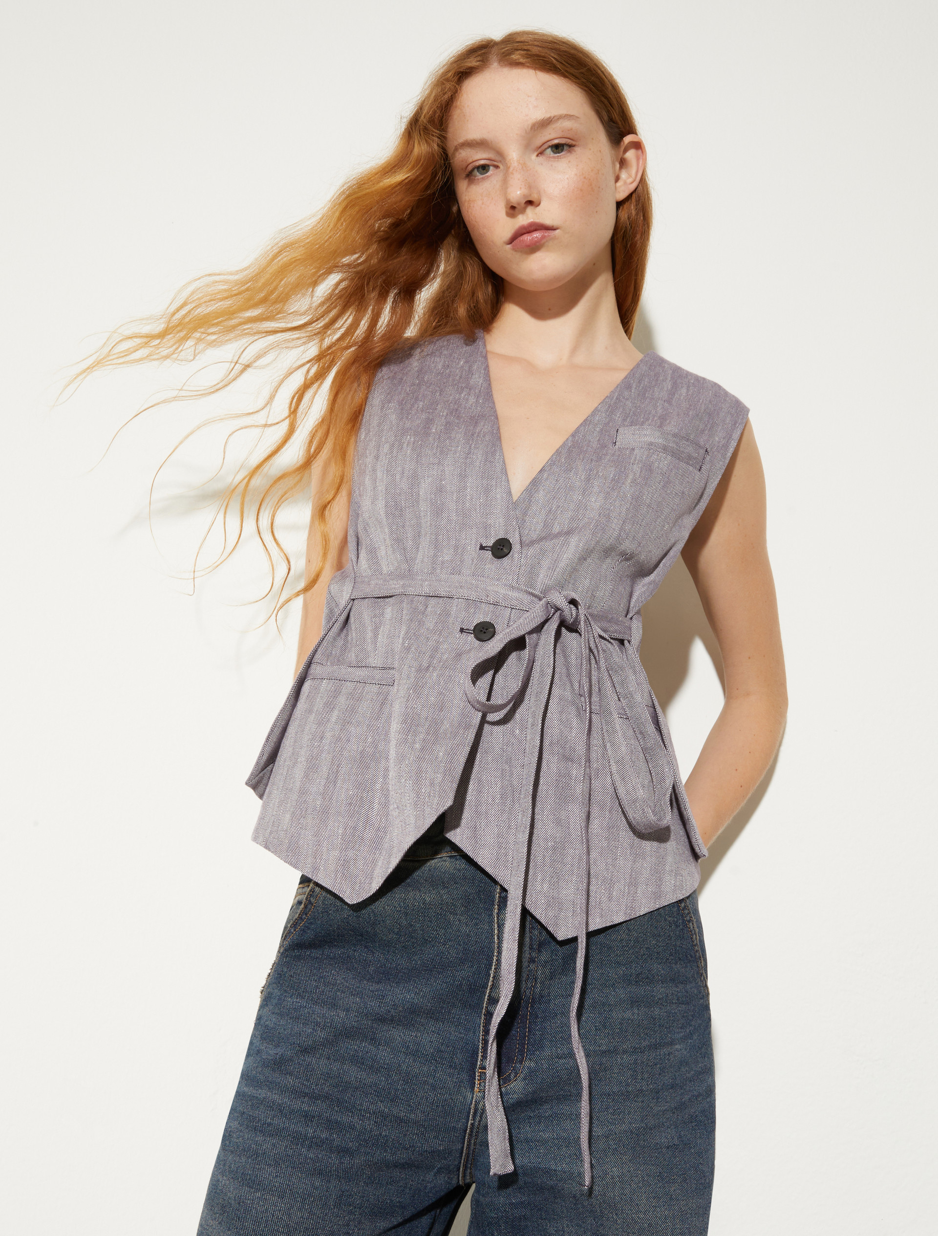 Linen and cotton gilet - AUBERGINE - MAX&Co.