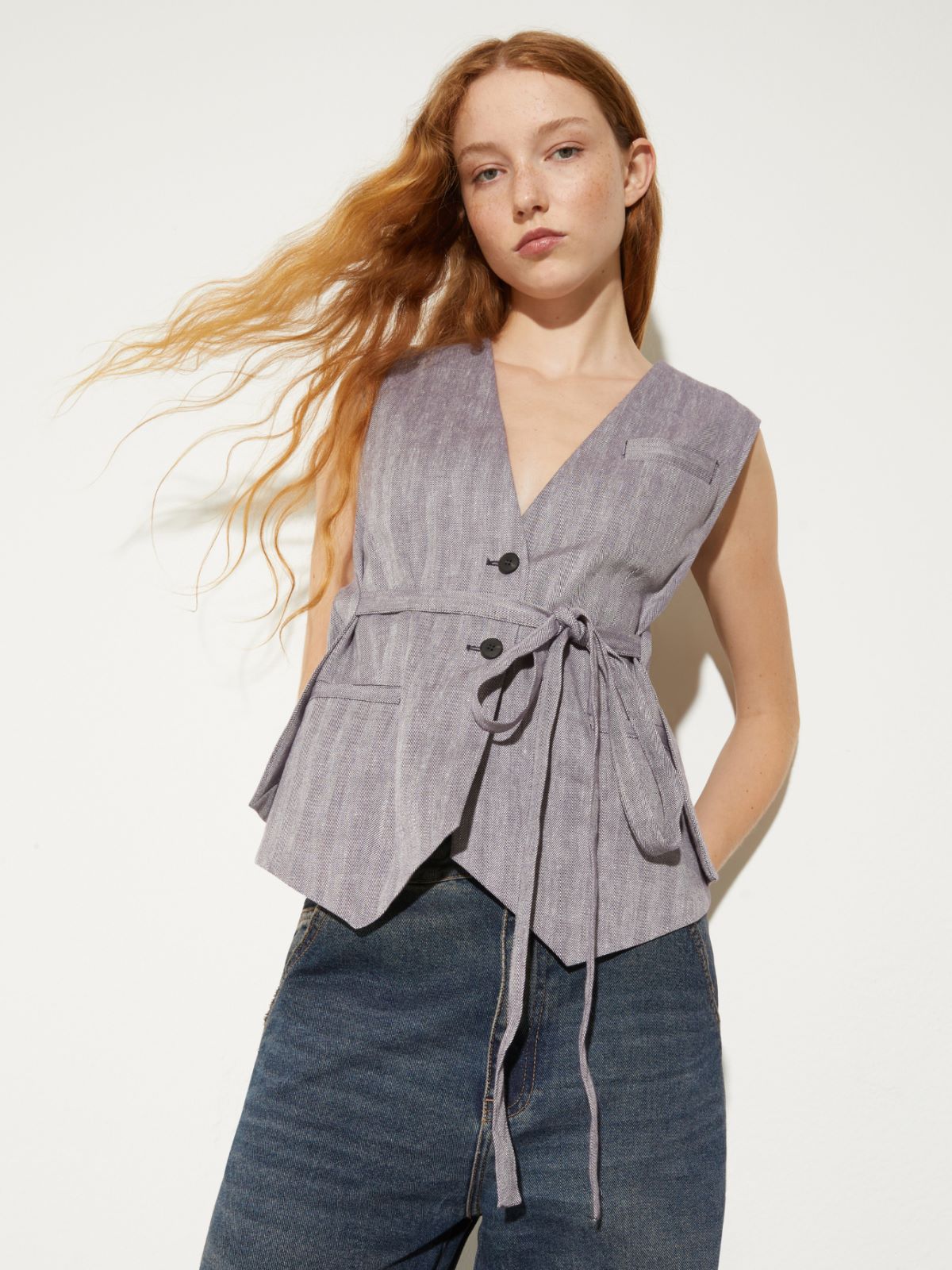 Linen and cotton gilet - AUBERGINE - MAX&Co.