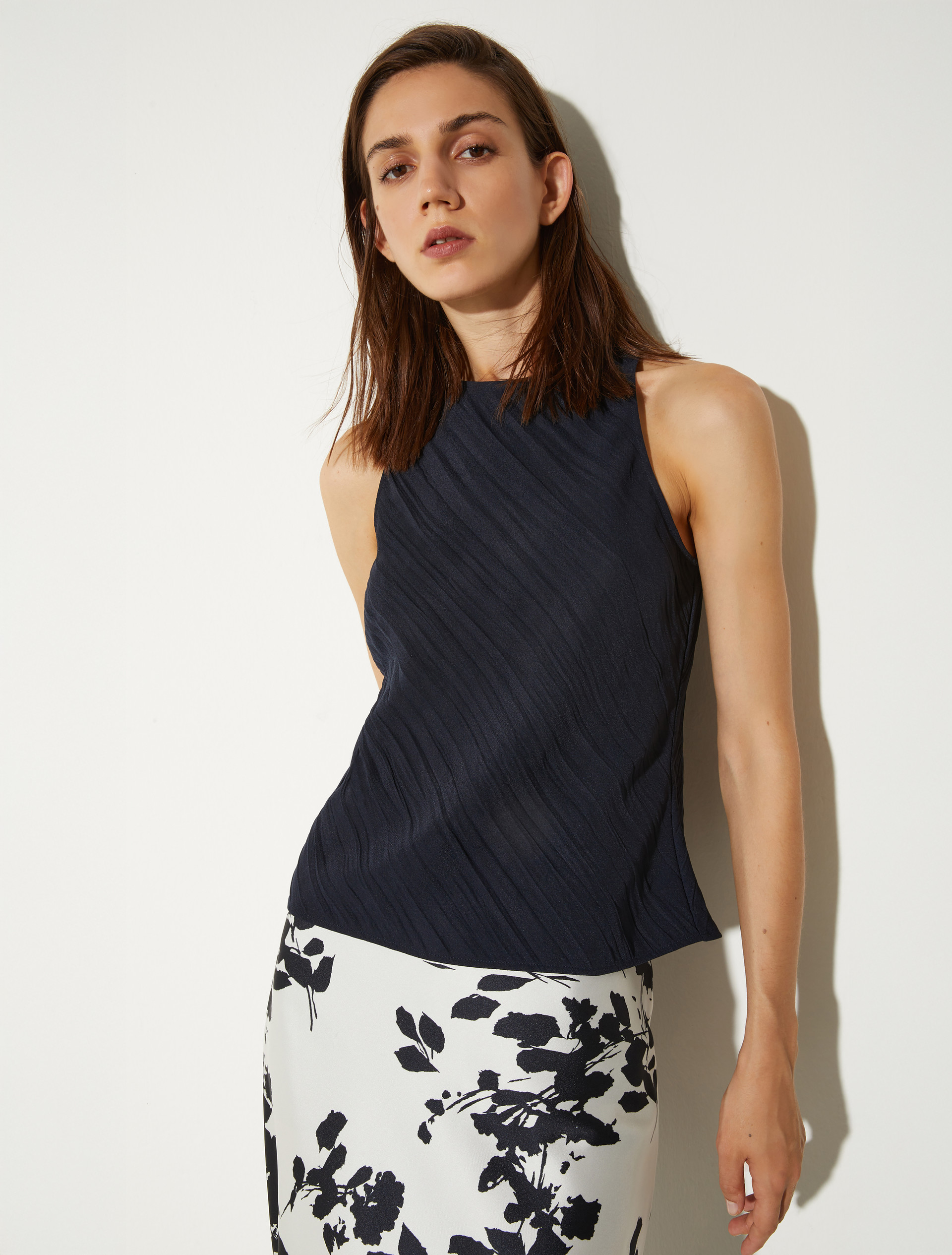 Crinkled envers-satin top, midnightblue | MAX&Co. Crinkled envers-satin top - MIDNIGHTBLUE - MAX&Co.