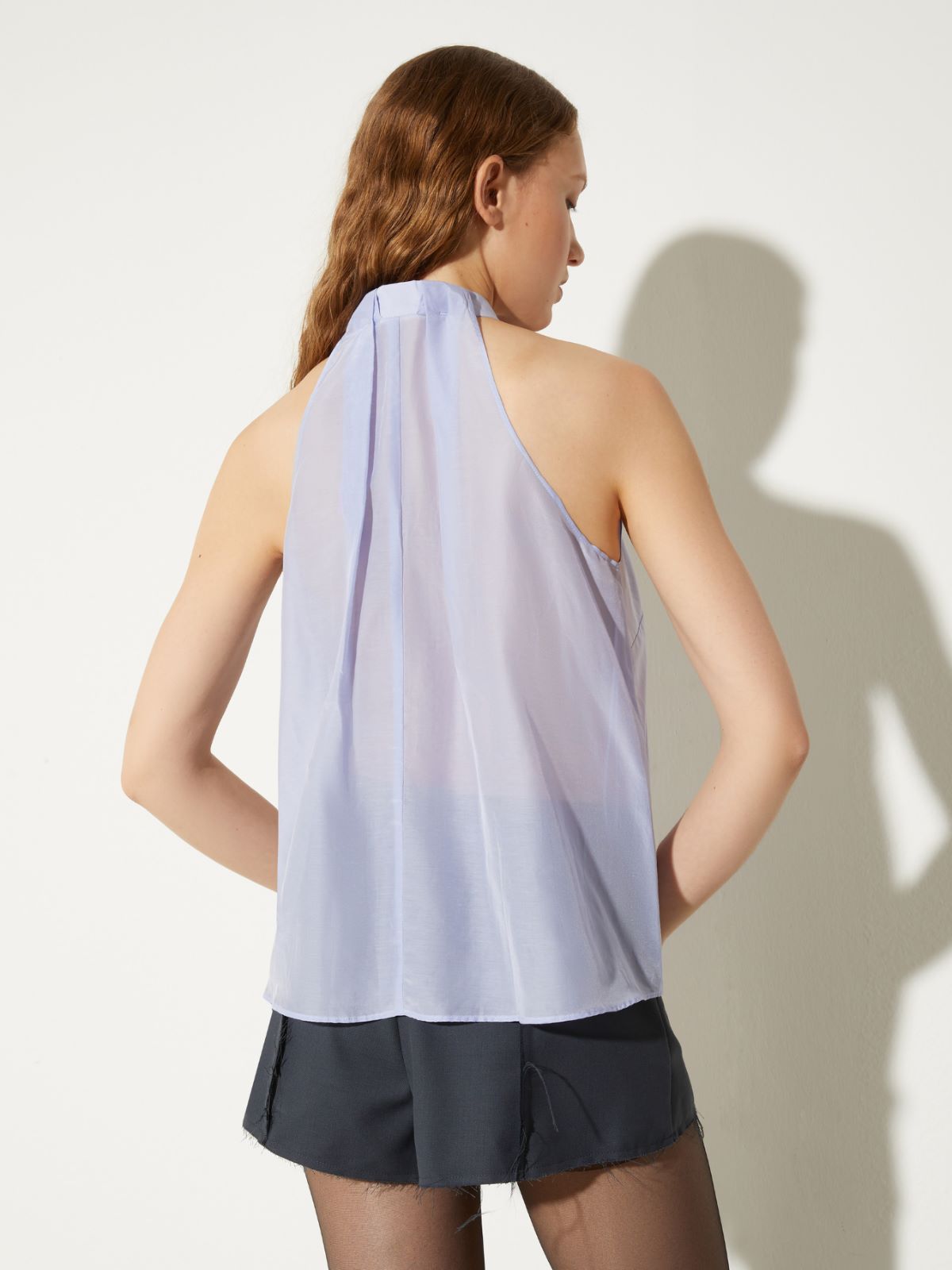 Neckholder-Top aus Popeline und Voile - AZURBLAU - MAX&Co. - 2