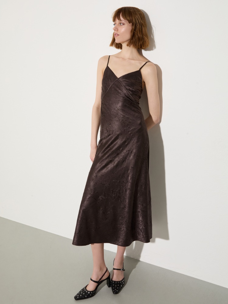 Crinkled satin slip dress - CHOCOLATE - MAX&Co.