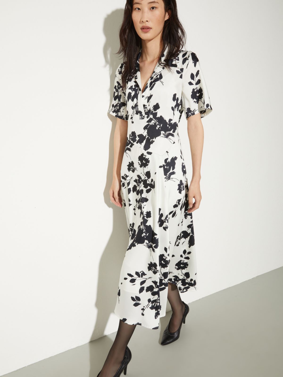 Floral twill midi dress, white | MAX&Co. Floral twill midi dress - WHITE - MAX&Co. - 3