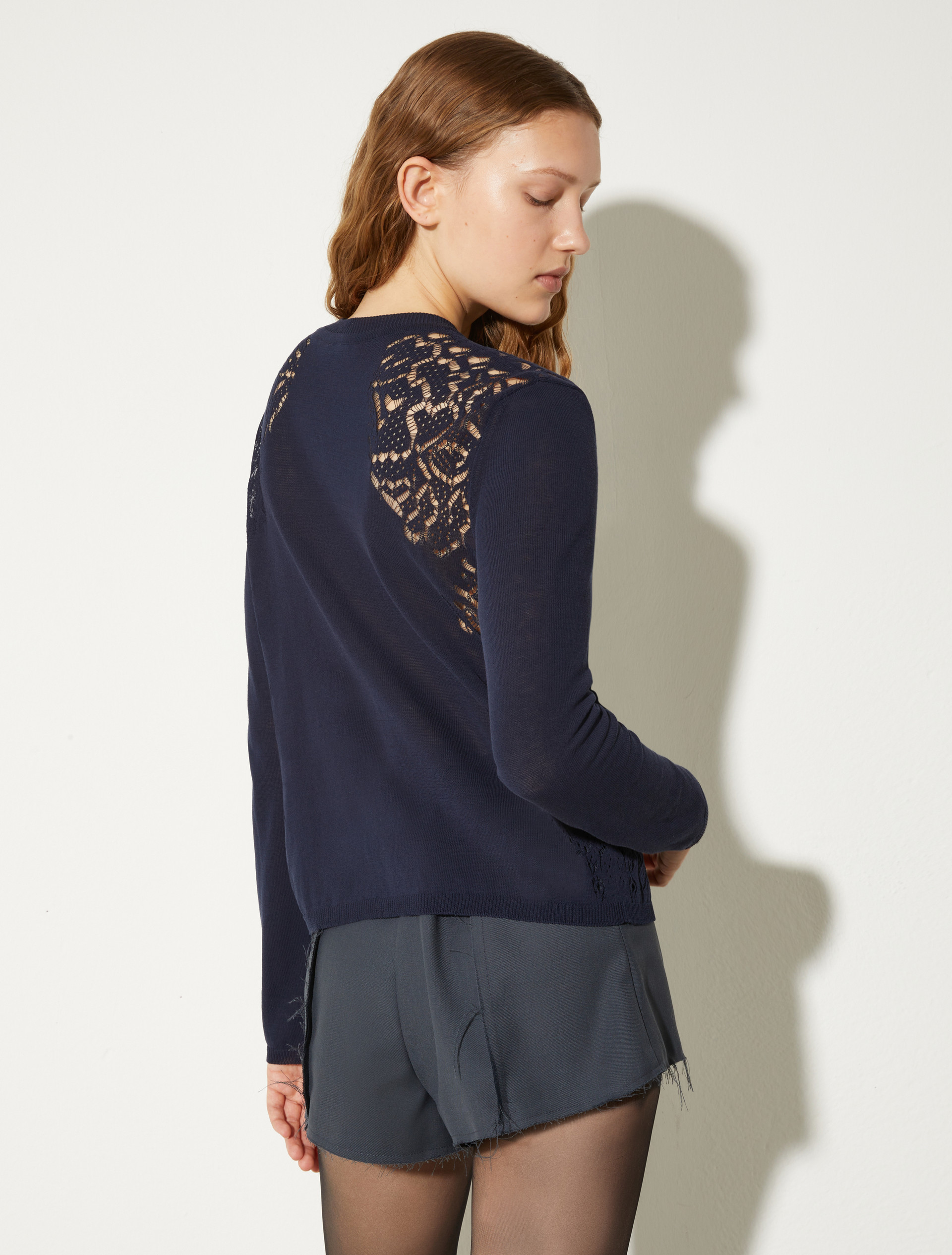 Pointelle-knit cotton cardigan - NAVY - MAX&Co. - 2