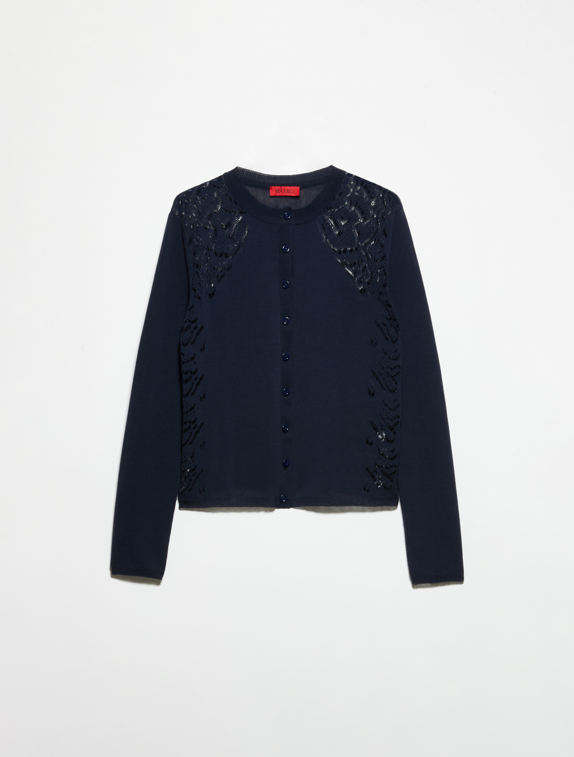 Pointelle-knit cotton cardigan - NAVY - MAX&Co. - 5