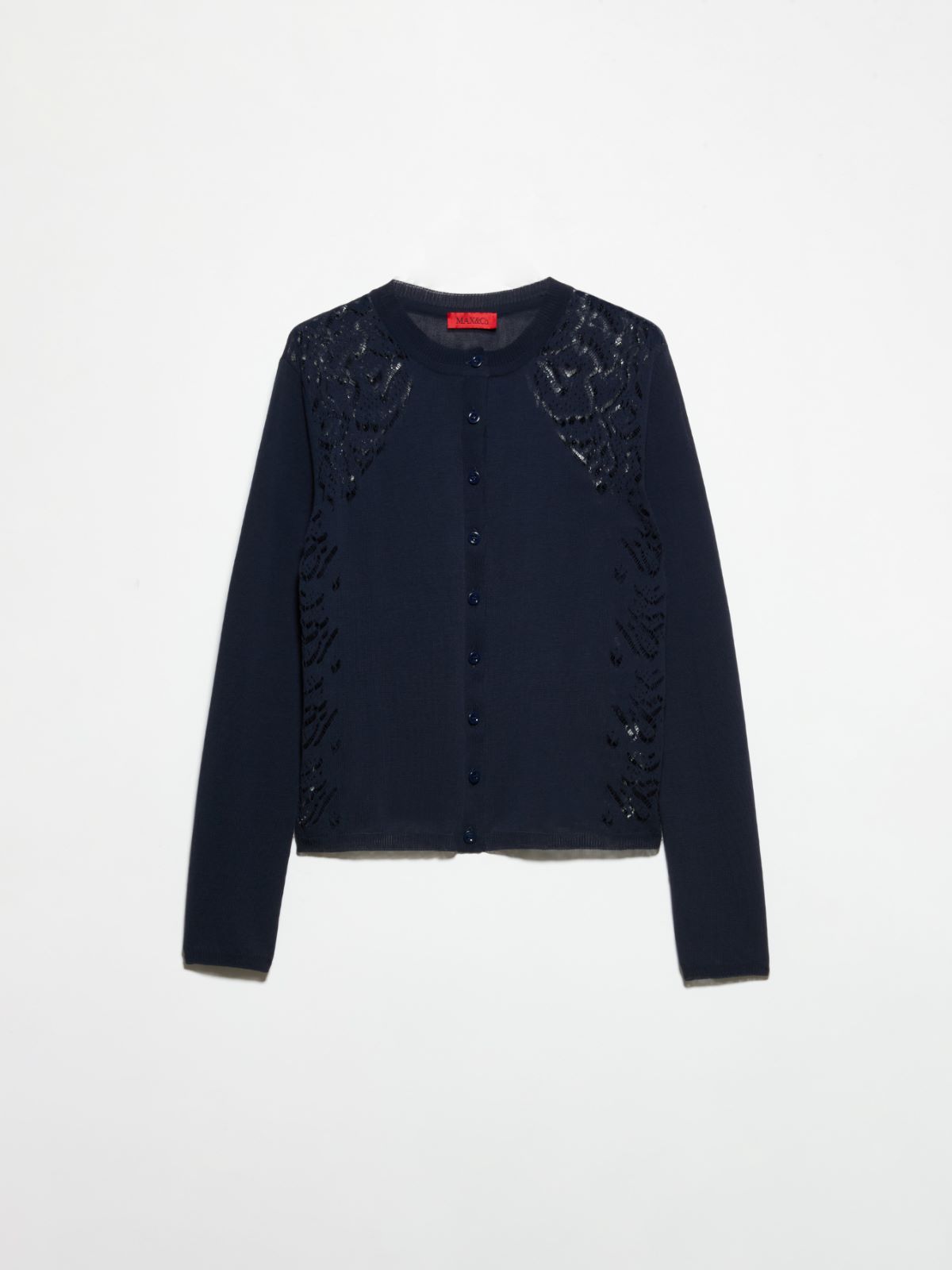 Pointelle-knit cotton cardigan - NAVY - MAX&Co. - 5