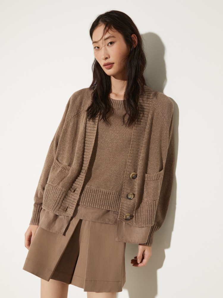 Cardigan en maille de lin mélangé Cardigan en maille de lin mélangé - NOISETTE - MAX&Co.