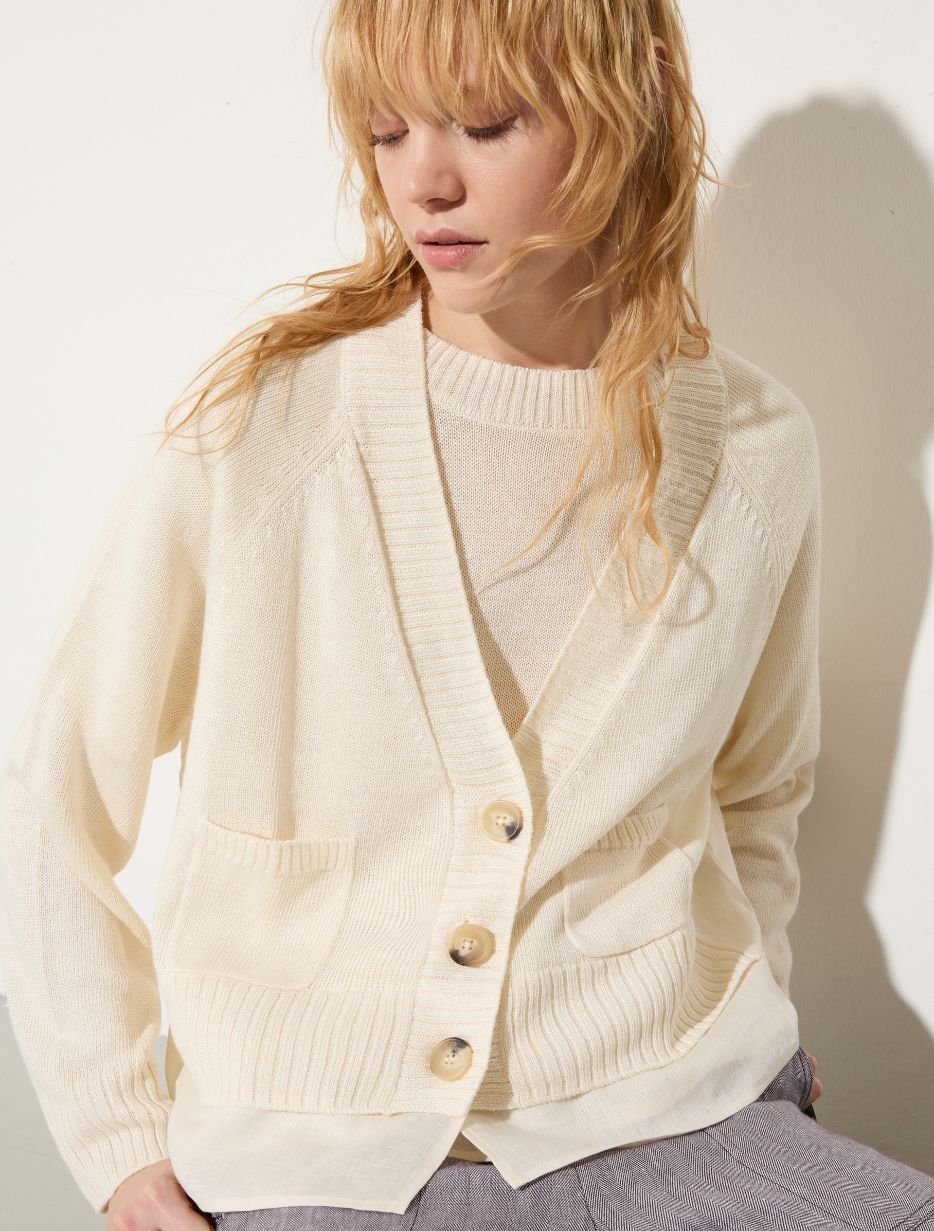 Cardigan en maille de lin mélangé - LAIT - MAX&Co. - 3