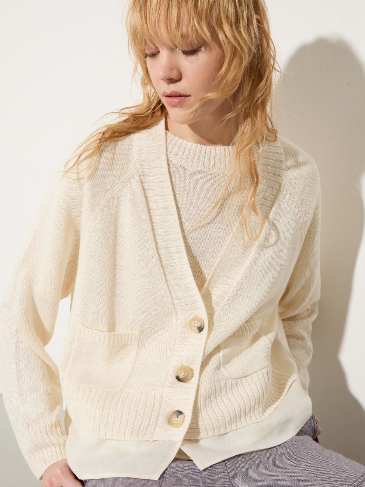 Cardigan en maille de lin mélangé - LAIT - MAX&Co. - 3