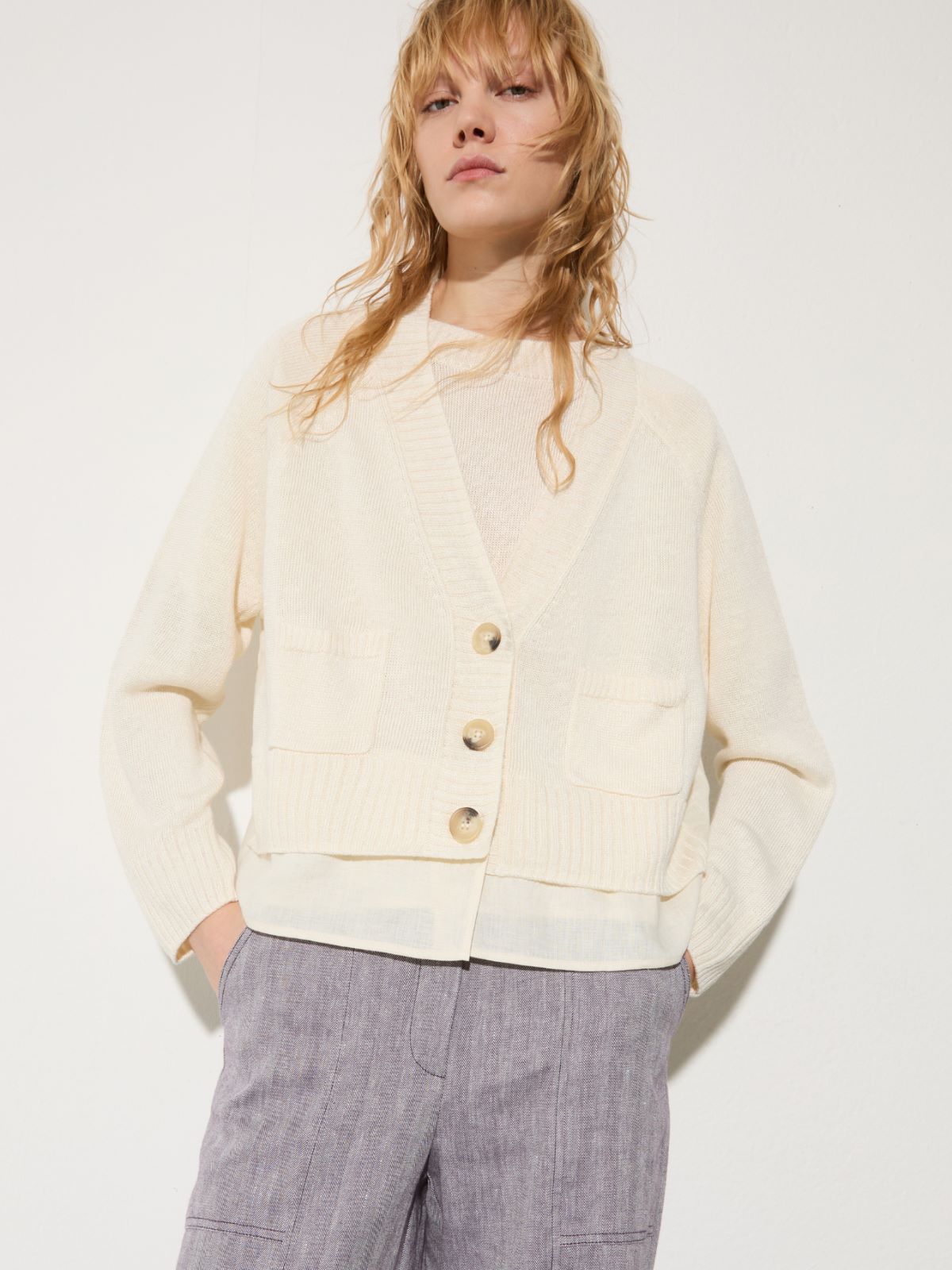 Cardigan en maille de lin mélangé - LAIT - MAX&Co.