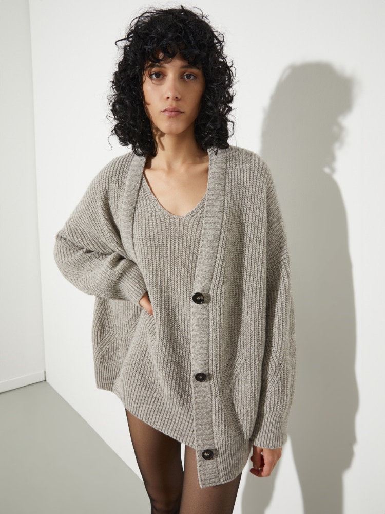 Undyed wool-blend cardigan Undyed wool-blend cardigan - SAND - MAX&Co.