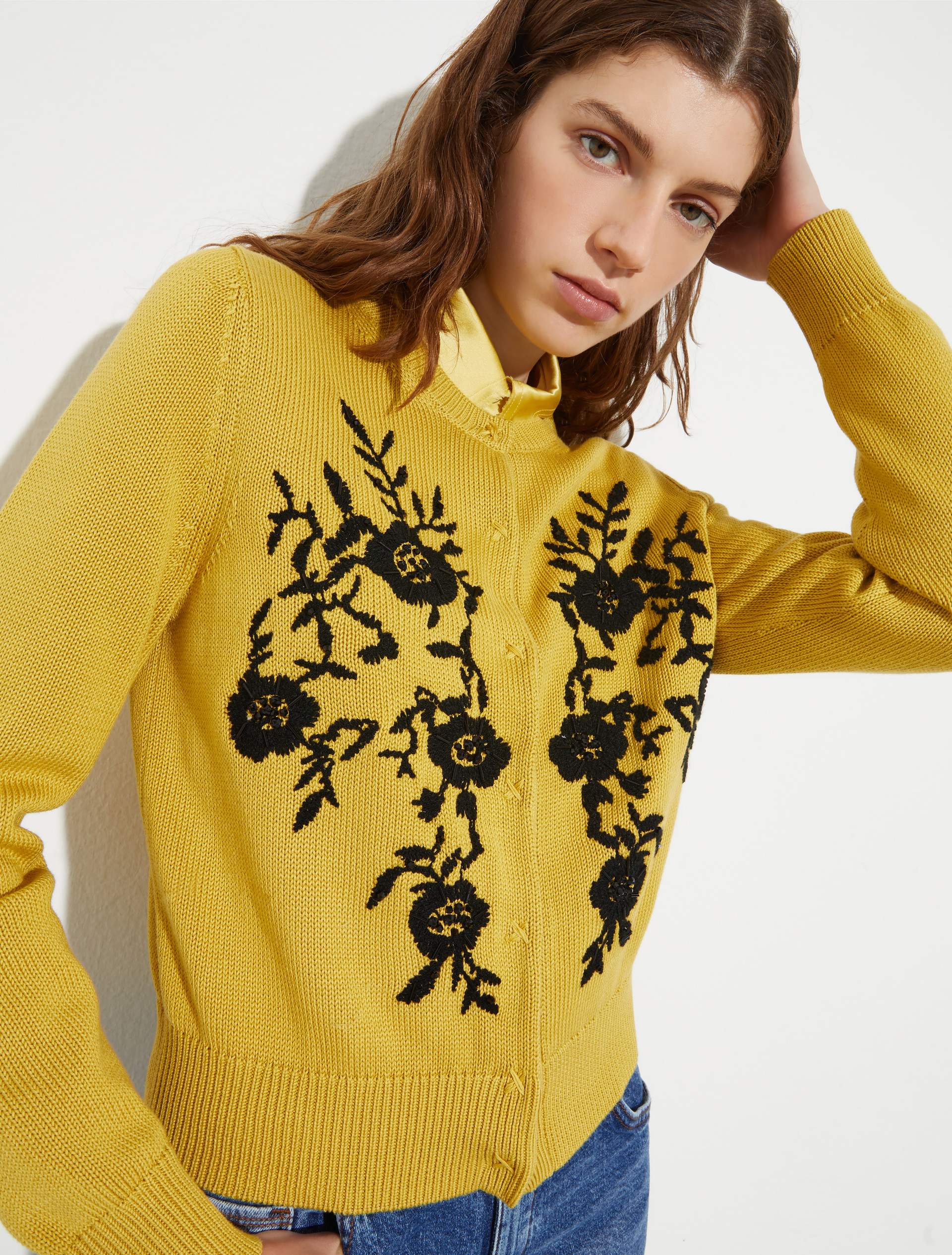 Floral-embroidered cardigan - MUSTARD - MAX&Co. - 3