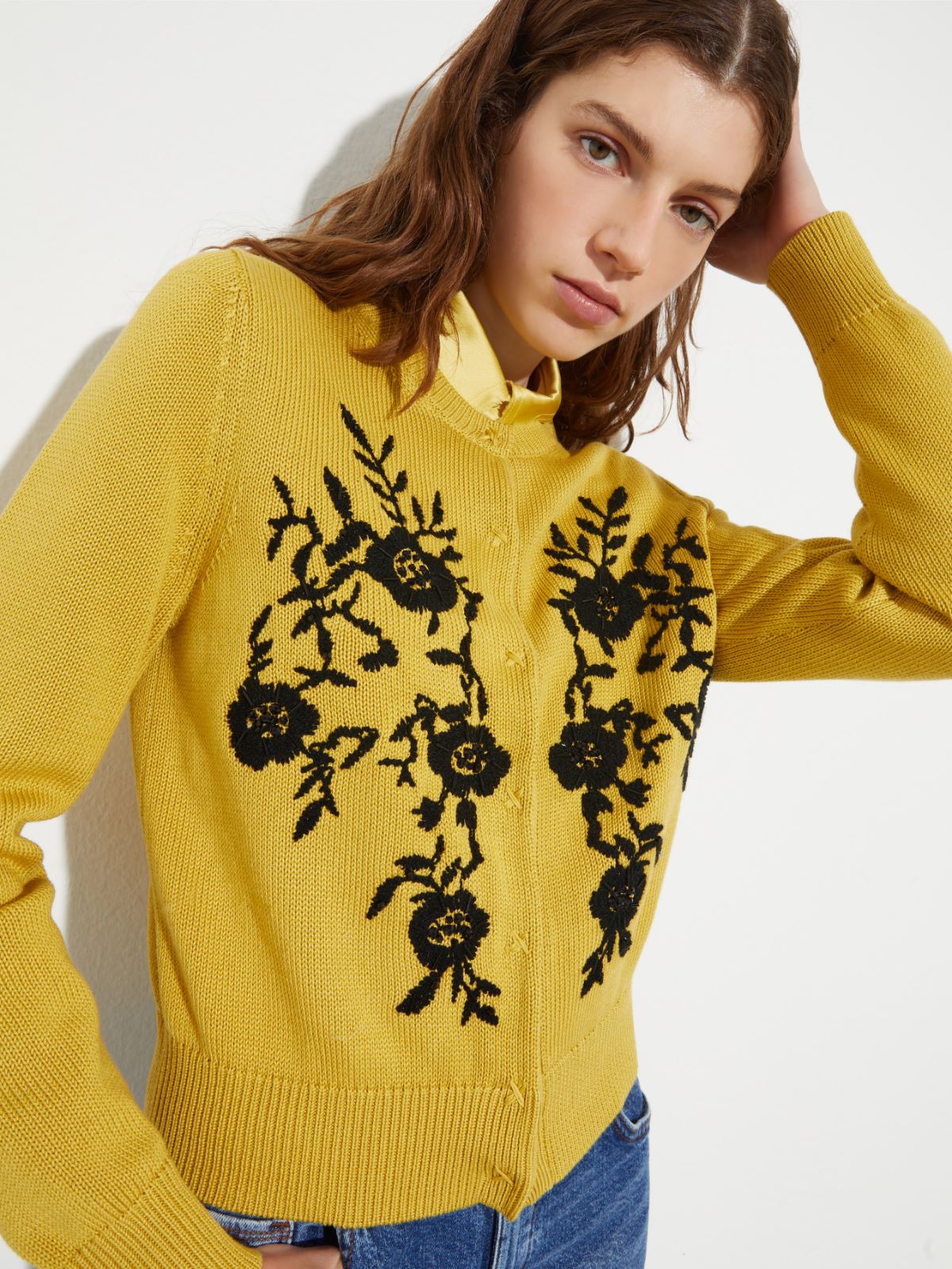 Floral-embroidered cardigan - MUSTARD - MAX&Co. - 3