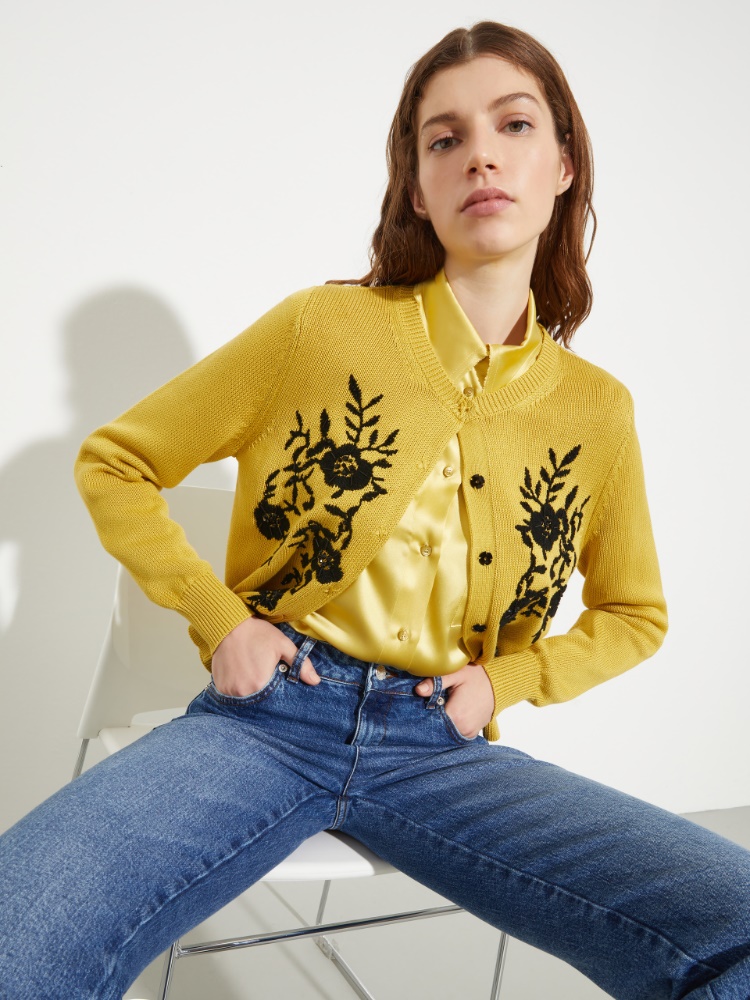 Floral-embroidered cardigan Floral-embroidered cardigan - MUSTARD - MAX&Co.