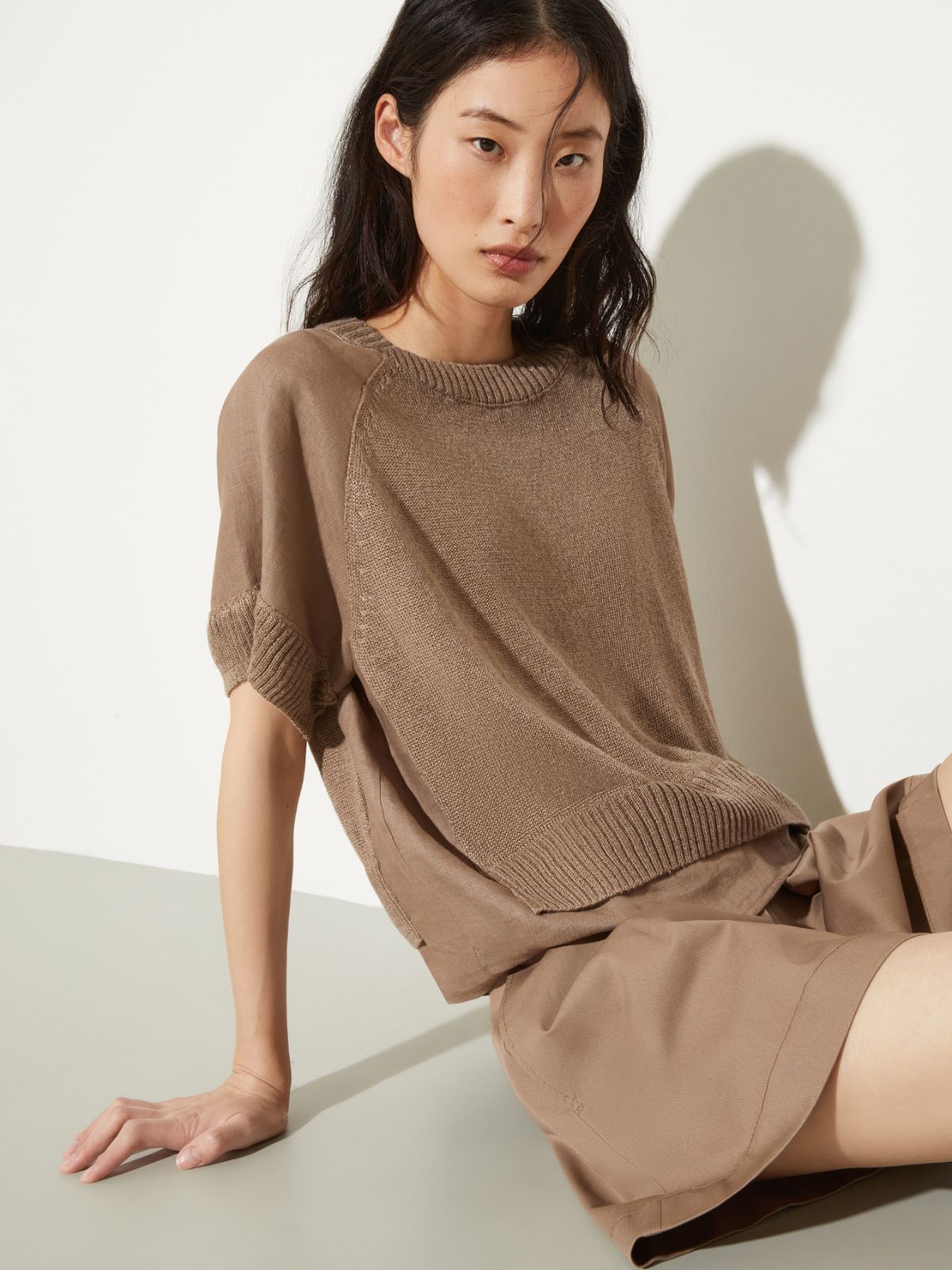 T-shirt en maille de lin mélangé - NOISETTE - MAX&Co. - 3