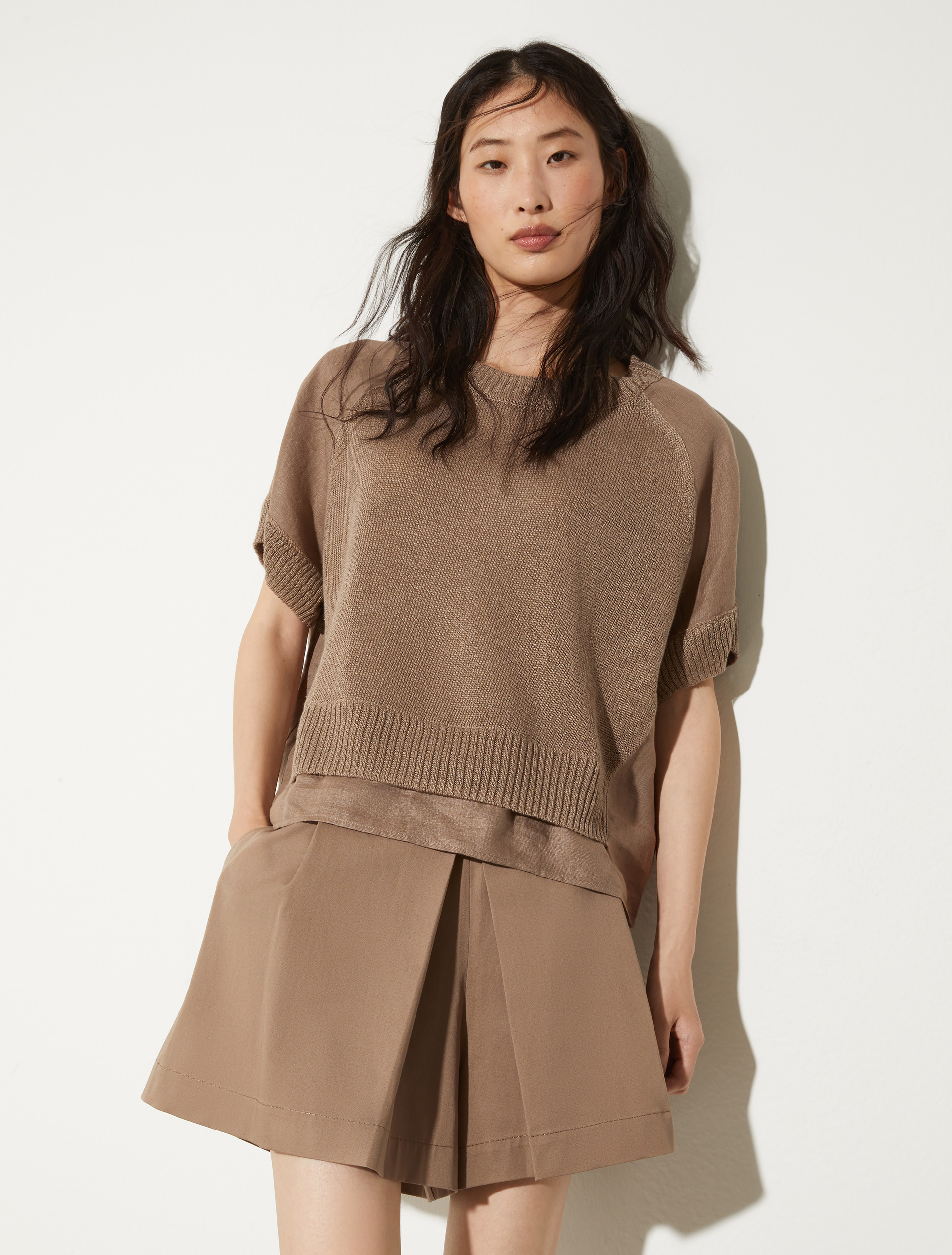 T-shirt en maille de lin mélangé - NOISETTE - MAX&Co.