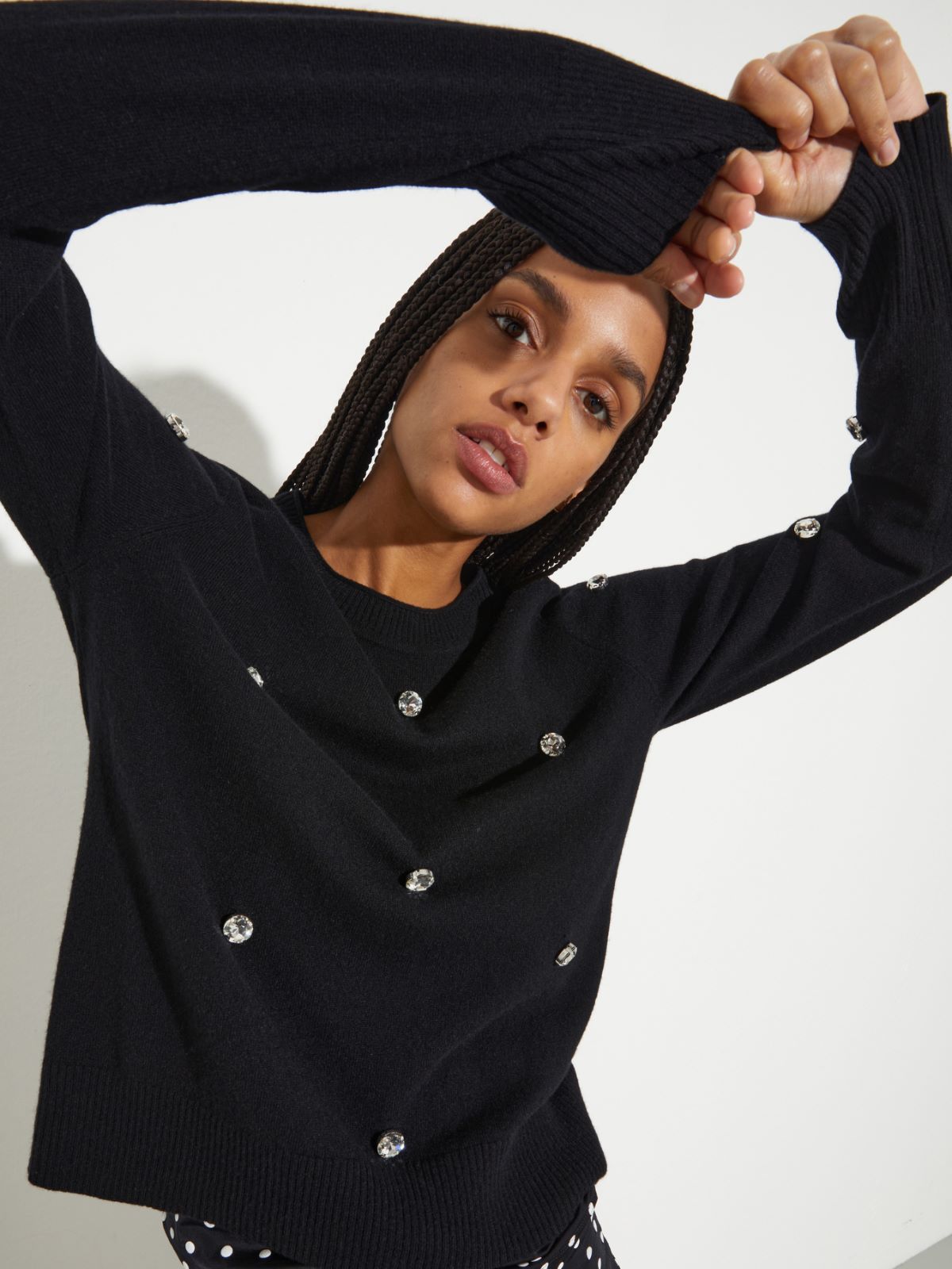 Rhinestone-embroidered jumper, black | MAX&Co. Rhinestone-embroidered jumper - BLACK - MAX&Co. - 3