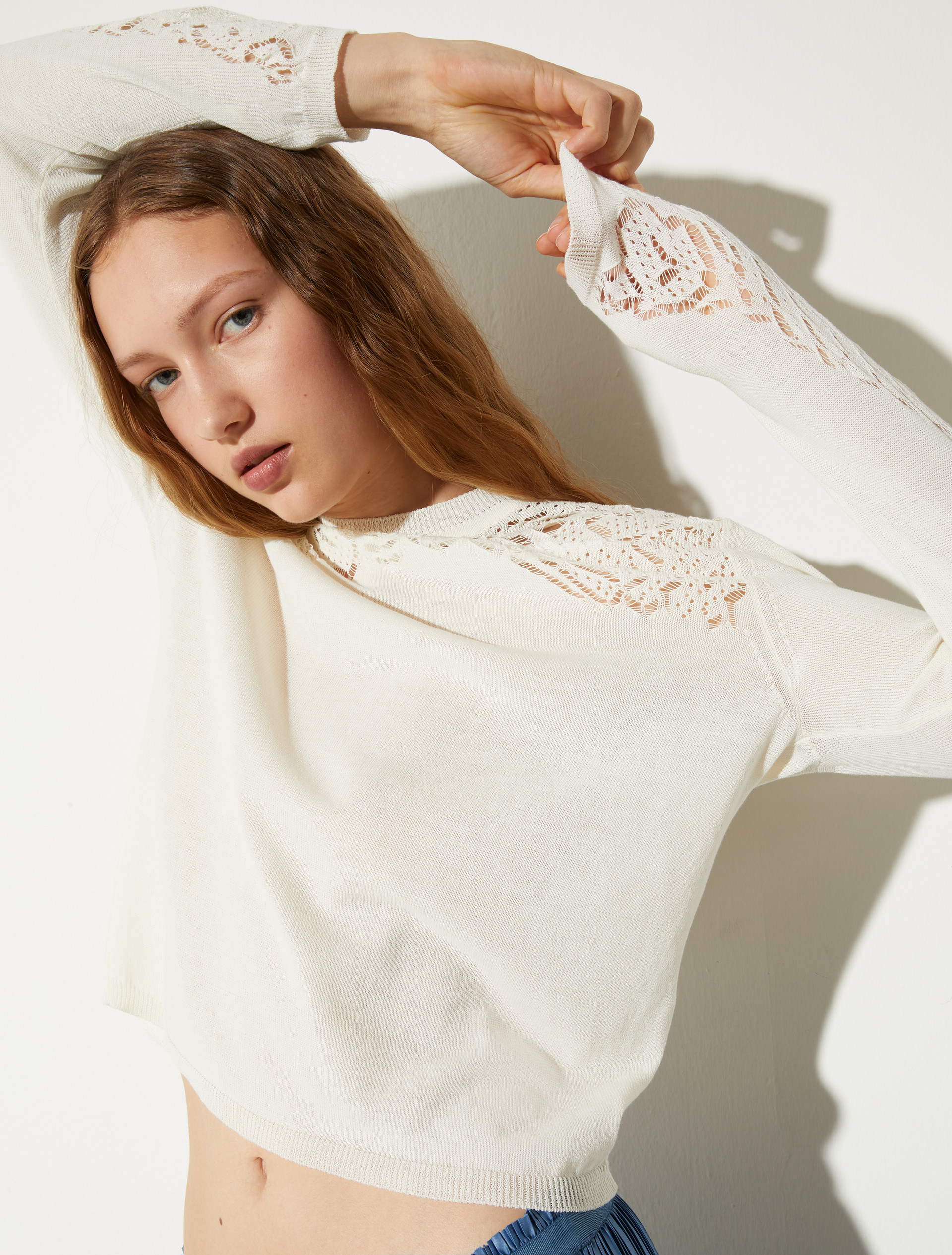 Pointelle-knit cotton jumper - MILK - MAX&Co. - 3