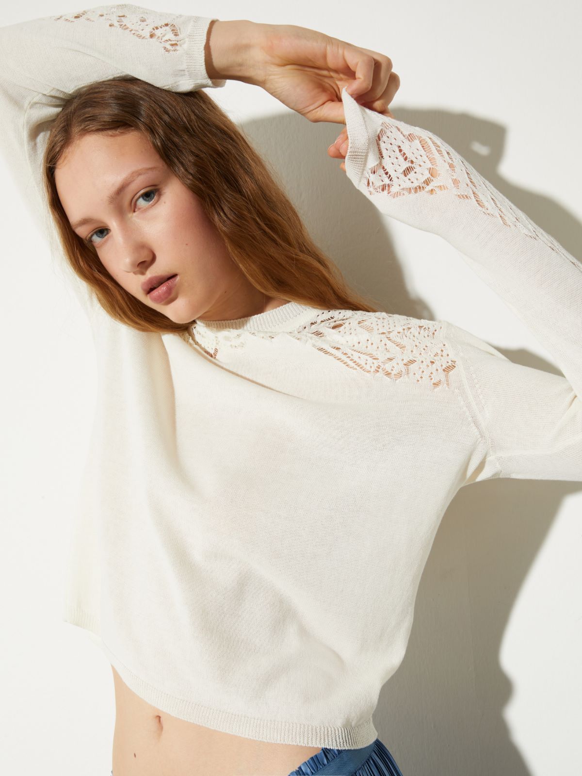 Pointelle-knit cotton jumper - MILK - MAX&Co. - 3