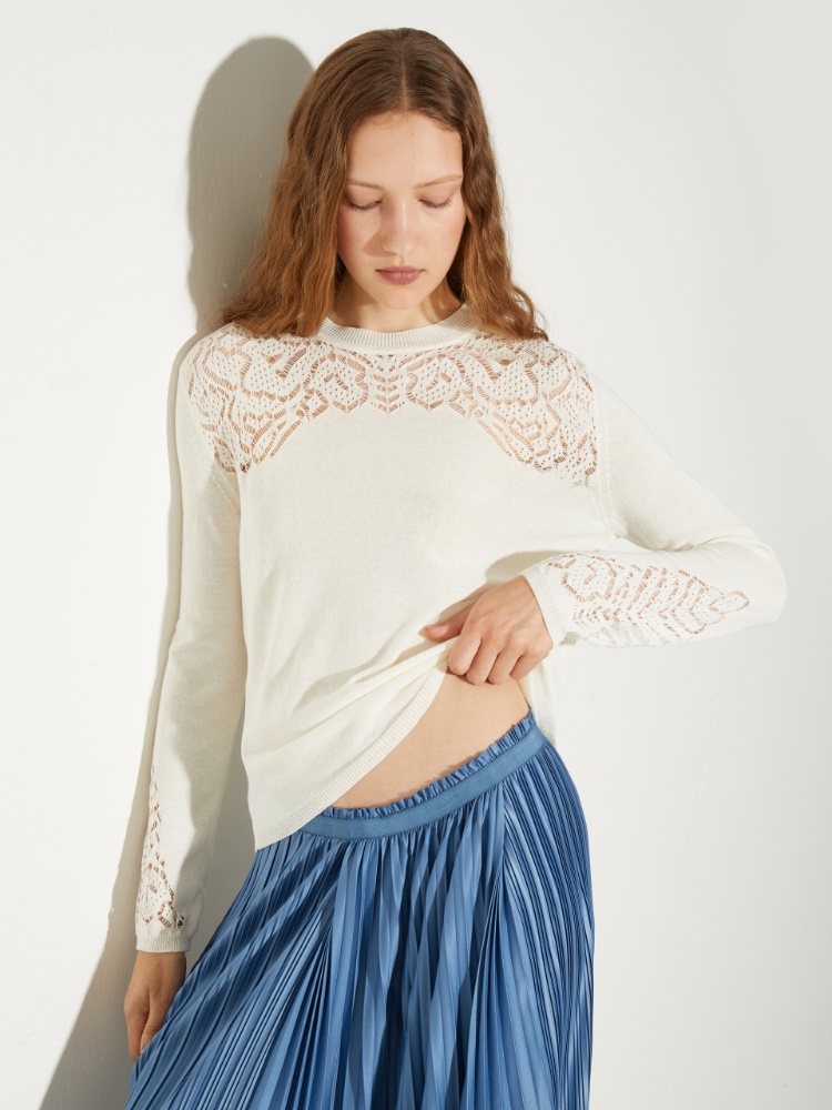 Pointelle-knit cotton jumper - MILK - MAX&Co.