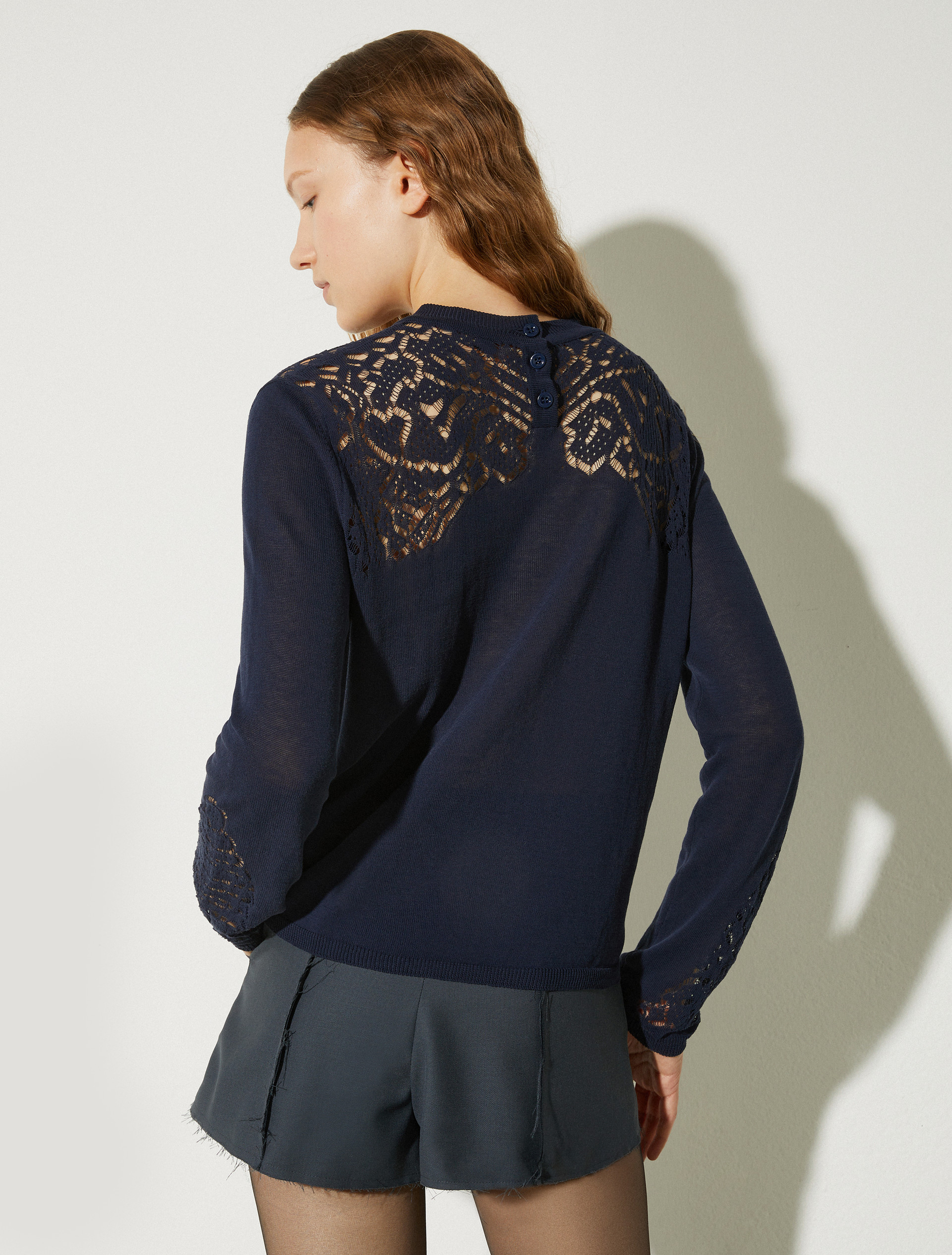 Pointelle-knit cotton jumper - NAVY - MAX&Co. - 2