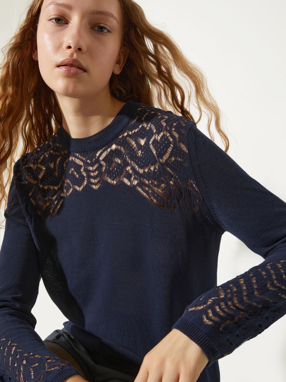 Pointelle-knit cotton jumper - NAVY - MAX&Co. - 3