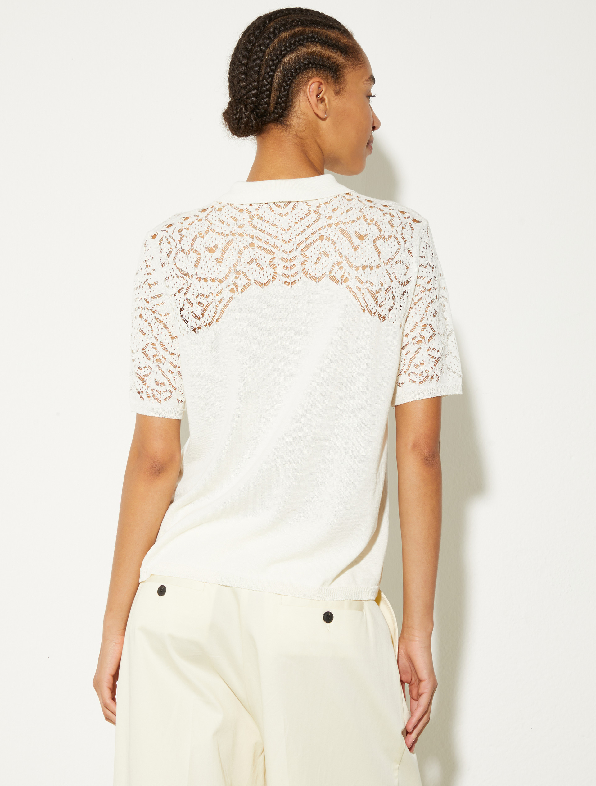 Pointelle-knit cotton polo shirt - MILK - MAX&Co. - 2