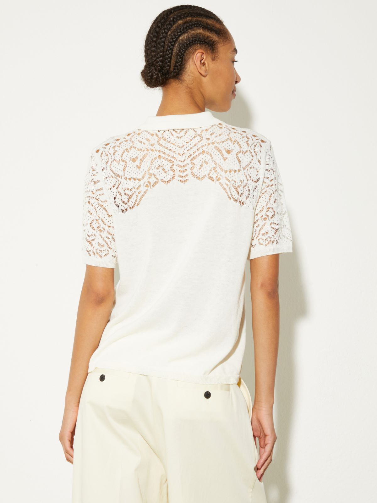 Pointelle-knit cotton polo shirt - MILK - MAX&Co. - 2