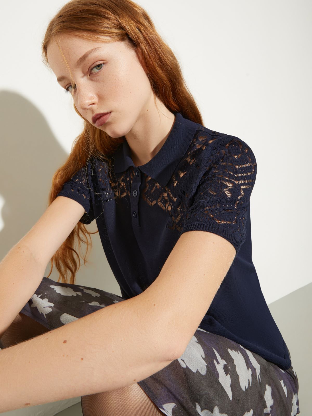 Pointelle-knit cotton polo shirt - NAVY - MAX&Co. - 3