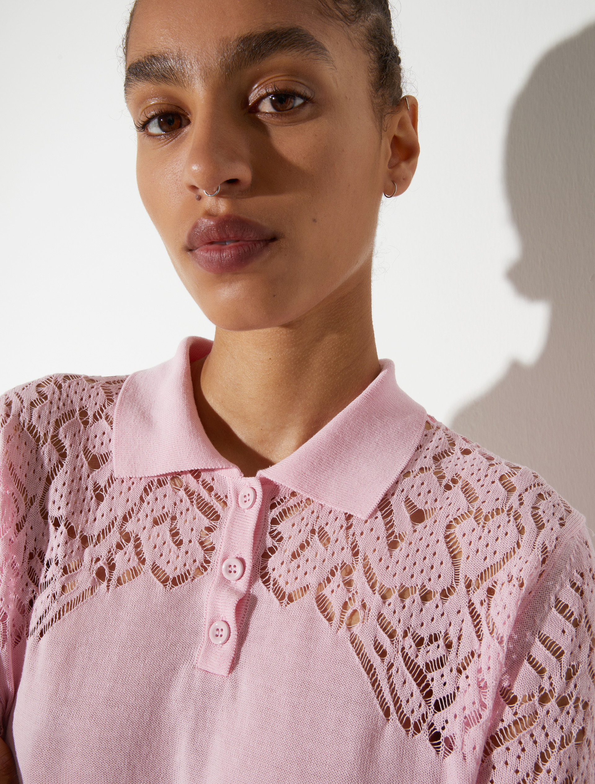 Pointelle-knit cotton polo shirt - PINK - MAX&Co. - 3