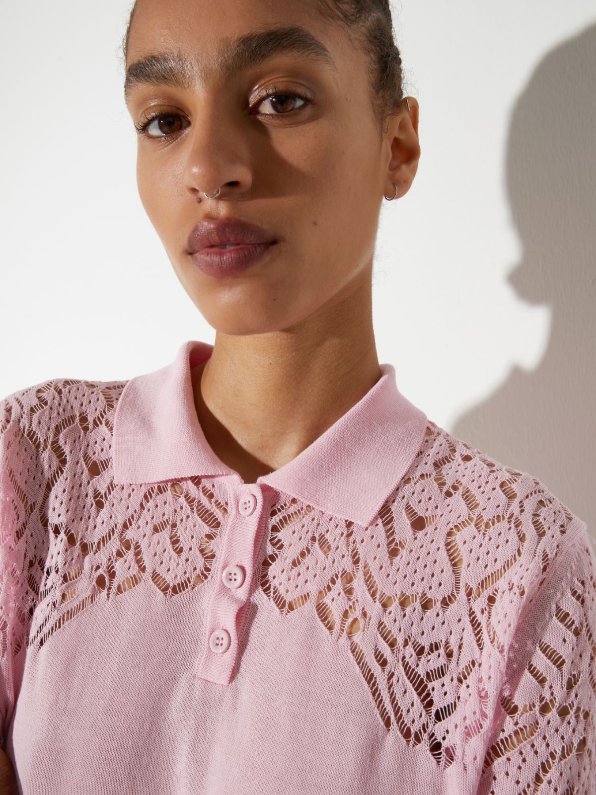 Pointelle-knit cotton polo shirt - PINK - MAX&Co. - 3