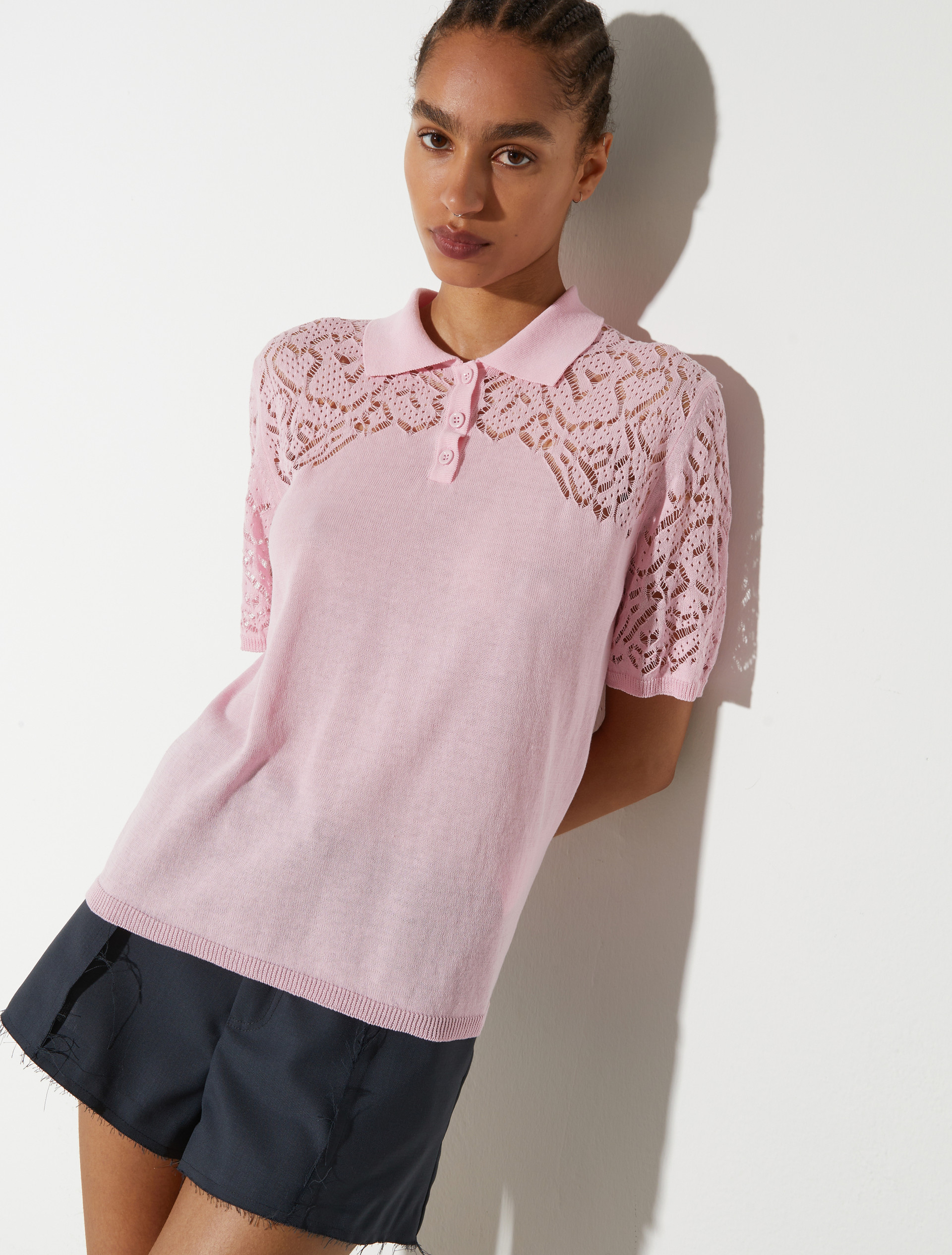 Pointelle-knit cotton polo shirt - PINK - MAX&Co.