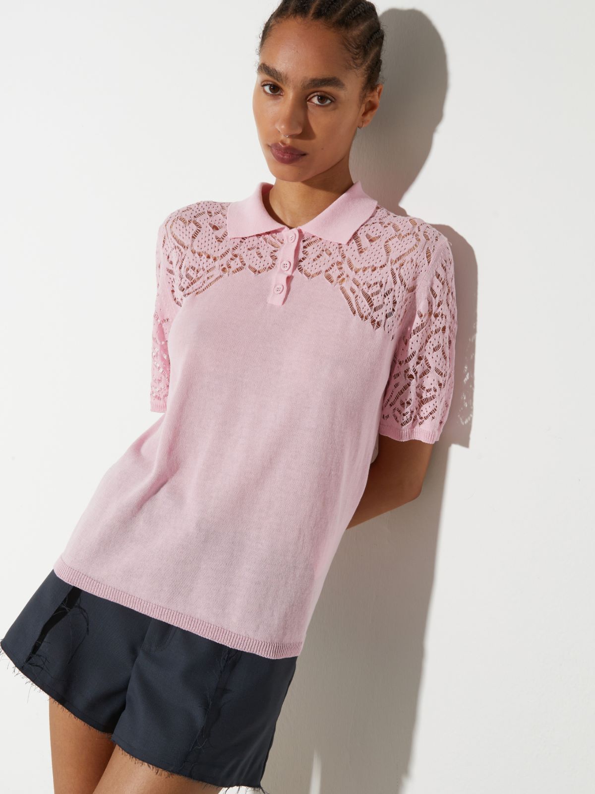 Pointelle-knit cotton polo shirt - PINK - MAX&Co.