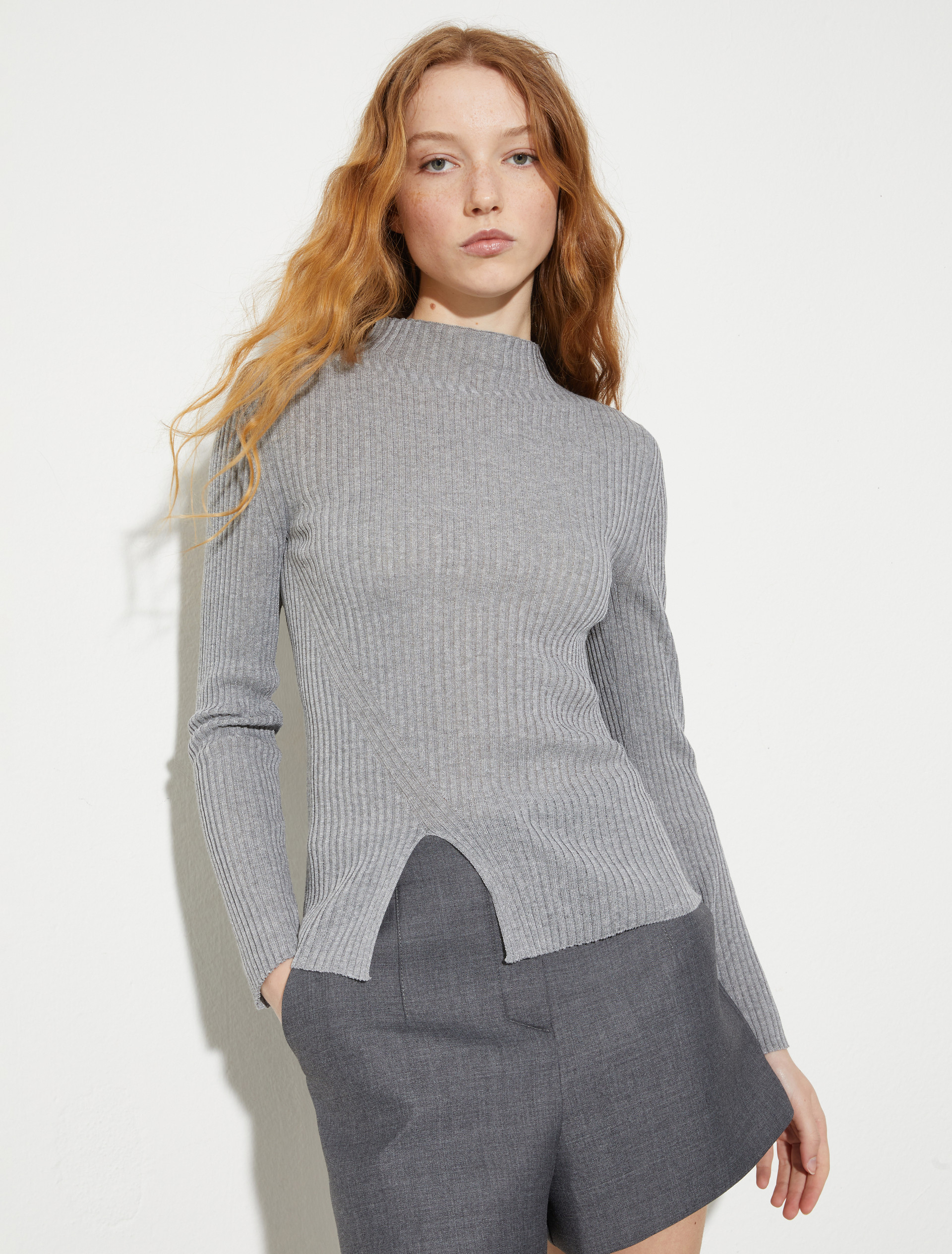Slim-fit rib-knit jumper, melange grey | MAX&Co. Slim-fit rib-knit jumper - MELANGE GREY - MAX&Co.