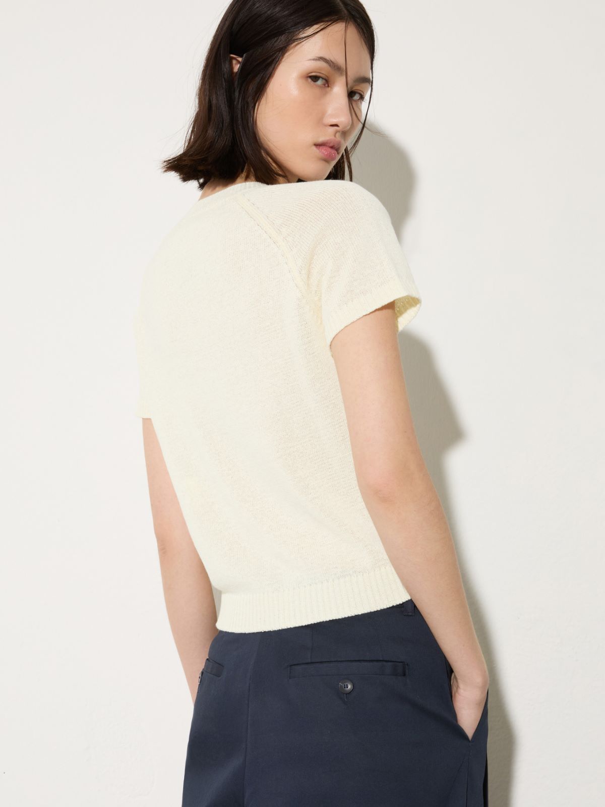Embroidered knitted T-shirt - MILK - MAX&Co. - 2