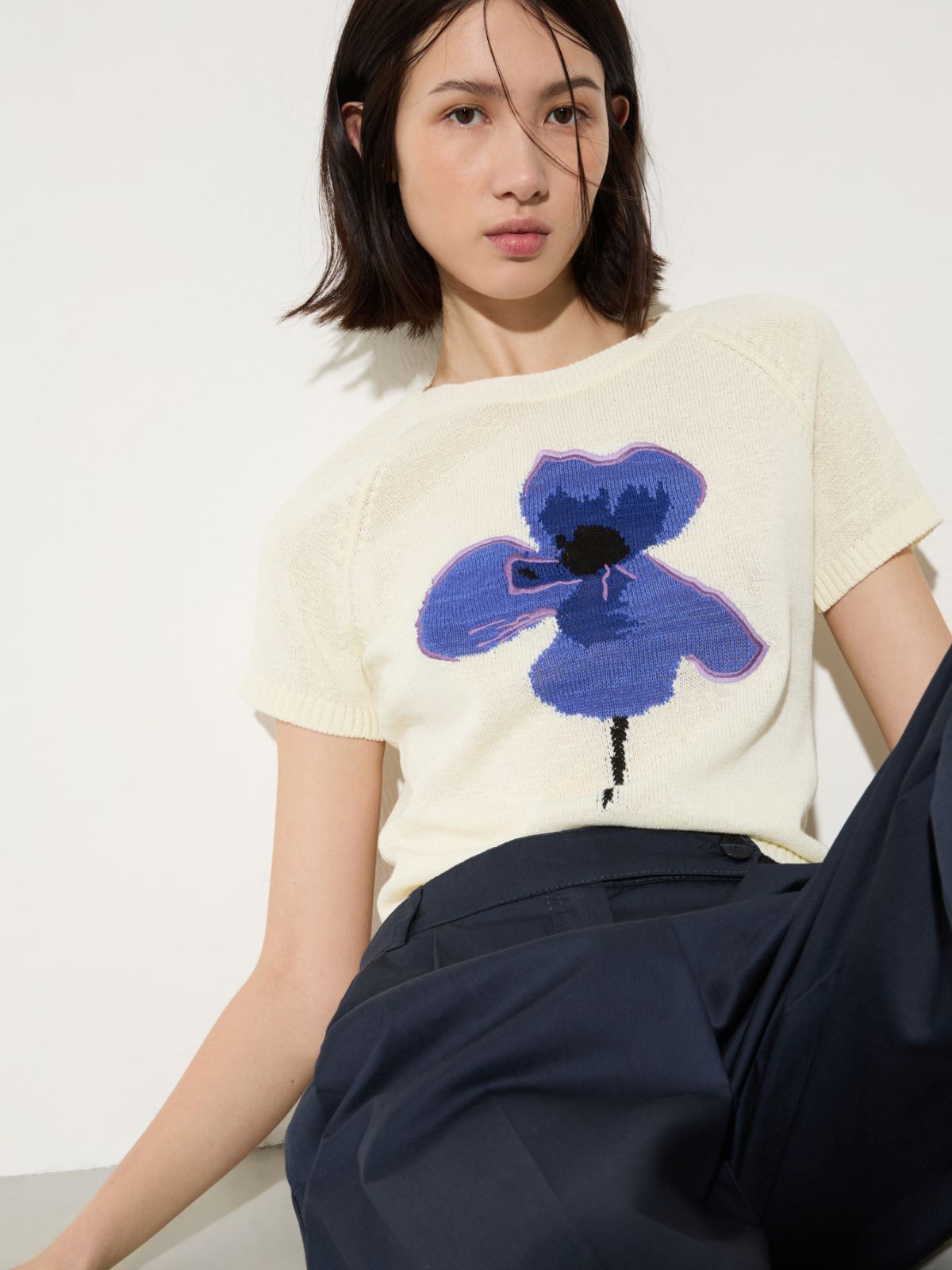 Embroidered knitted T-shirt - MILK - MAX&Co. - 3
